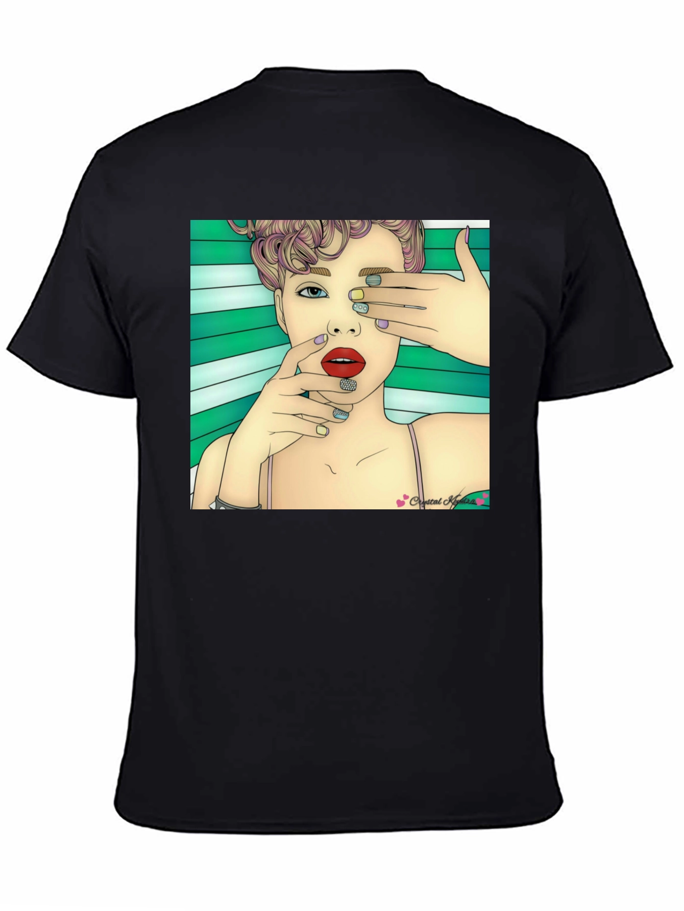 Stylish Black T-Shirt with Artistic Woman Graphic