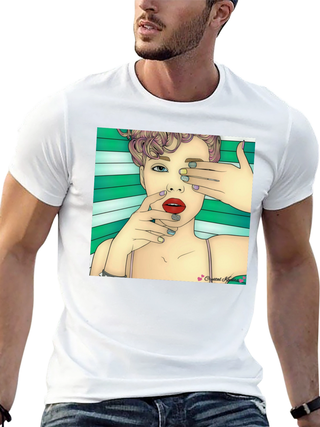 Stylish Black T-Shirt with Artistic Woman Graphic