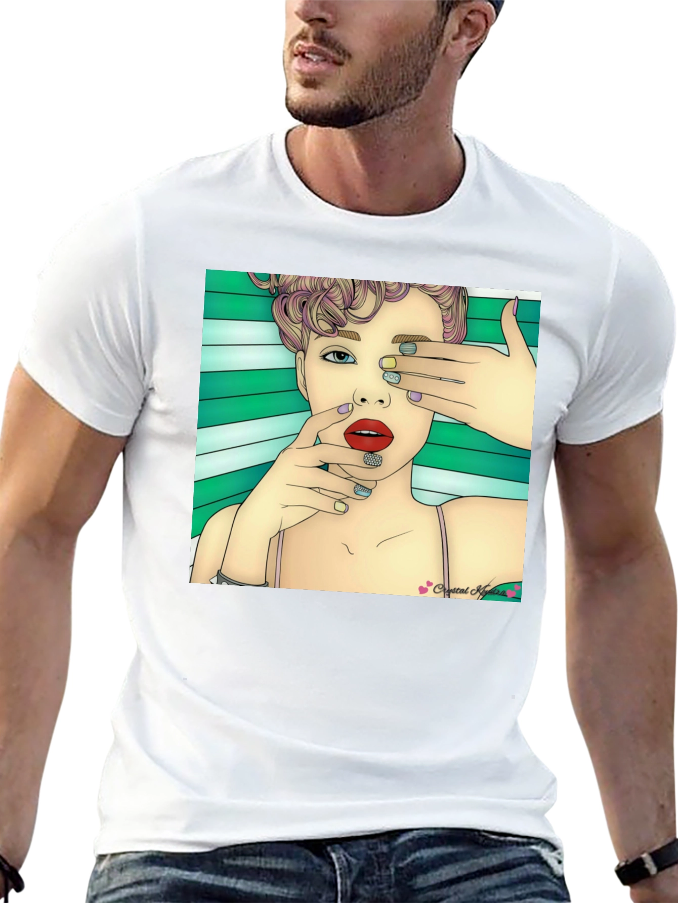 Stylish Black T-Shirt with Artistic Woman Graphic