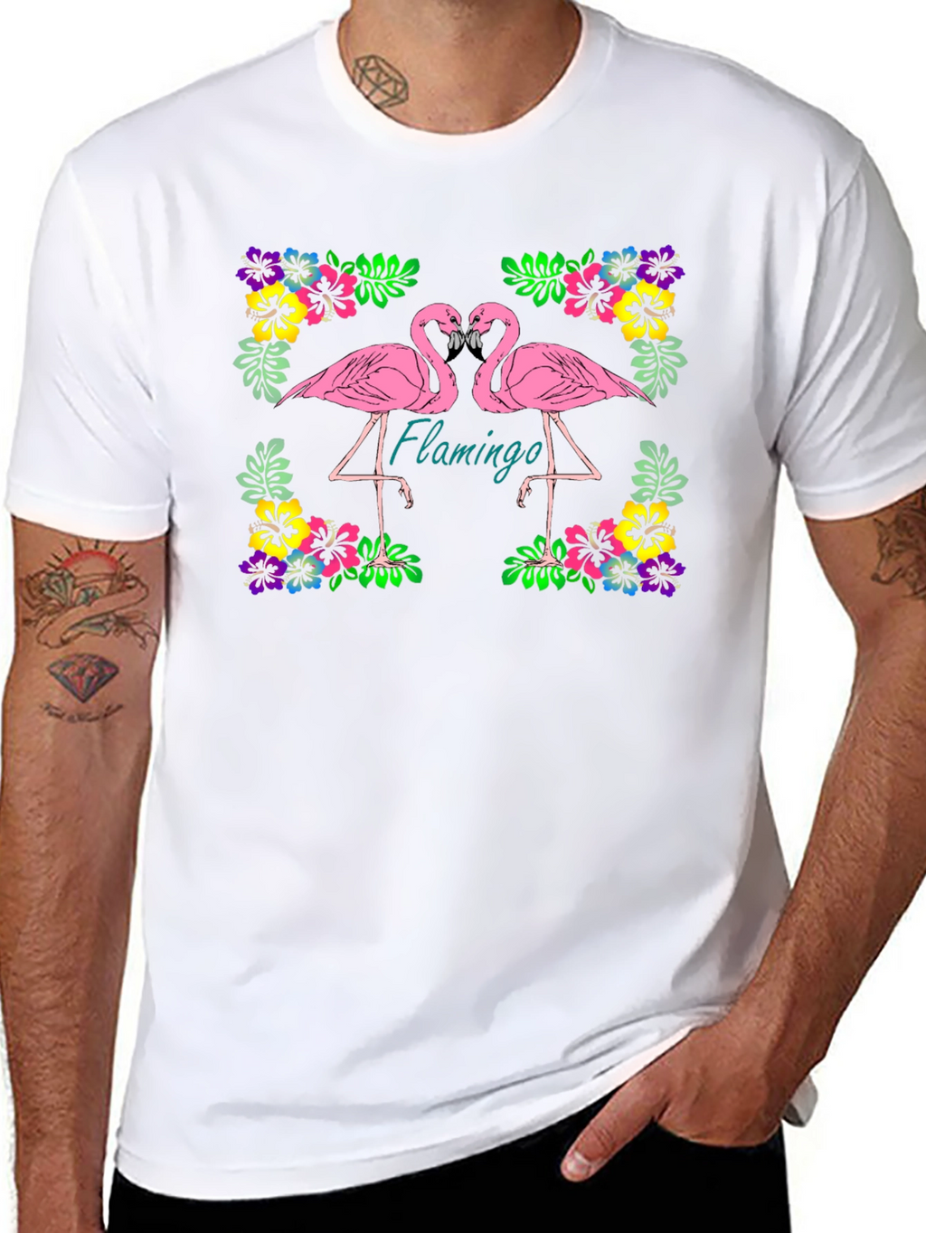 Flamingo Floral Graphic Black T-Shirt