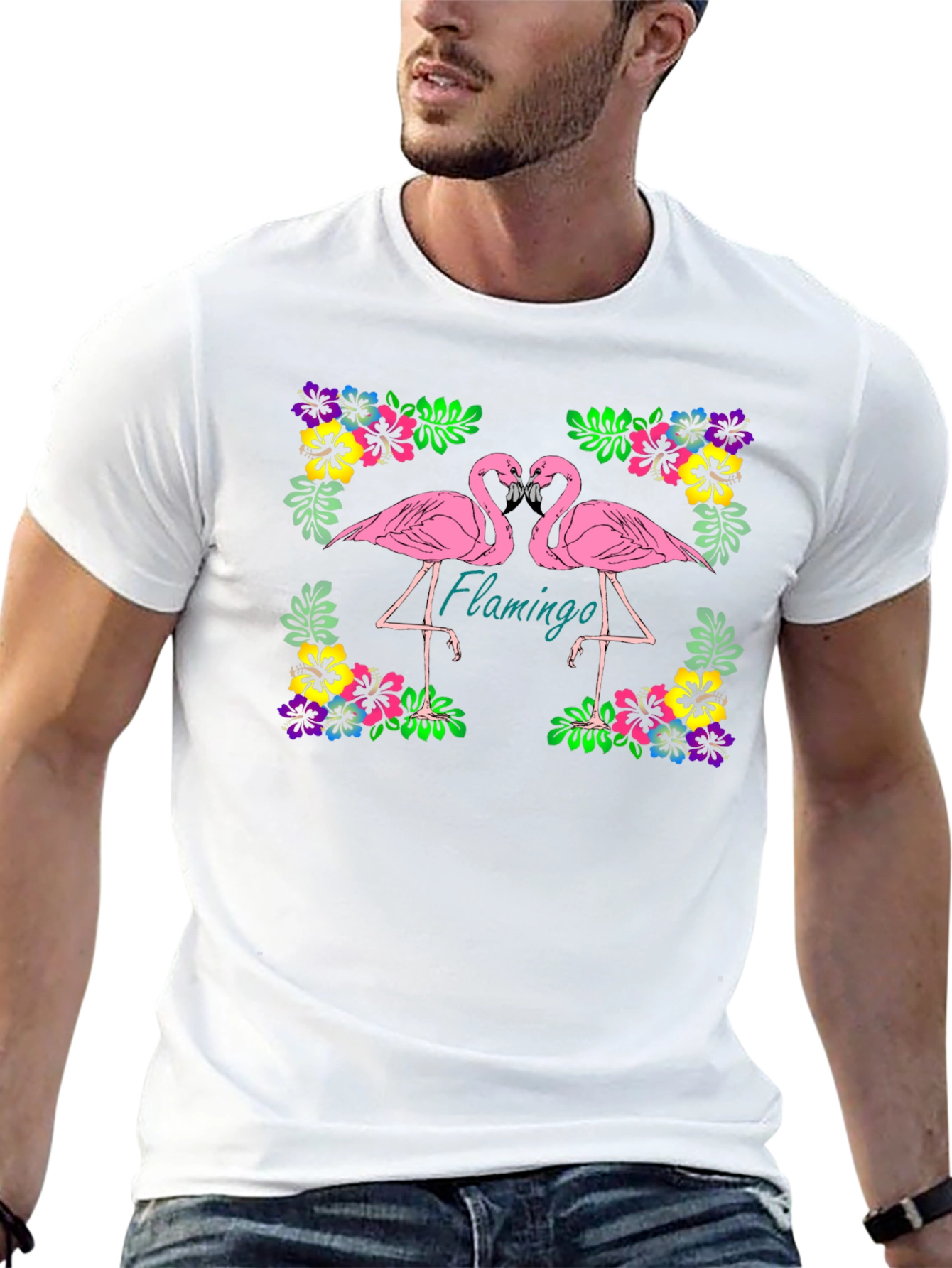 Flamingo Floral Graphic Black T-Shirt