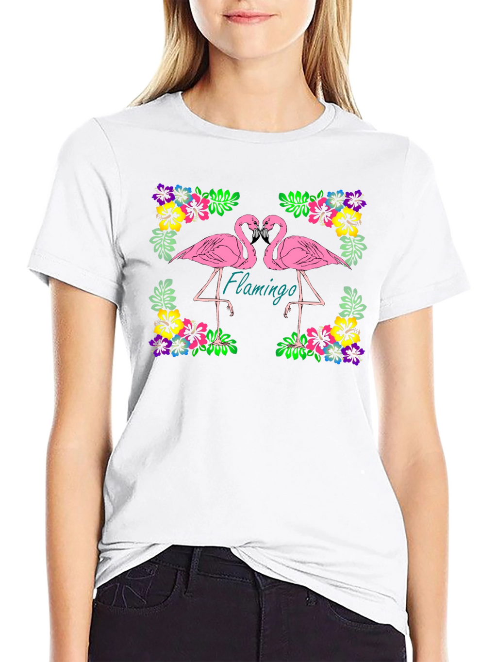 Flamingo Floral Graphic Black T-Shirt