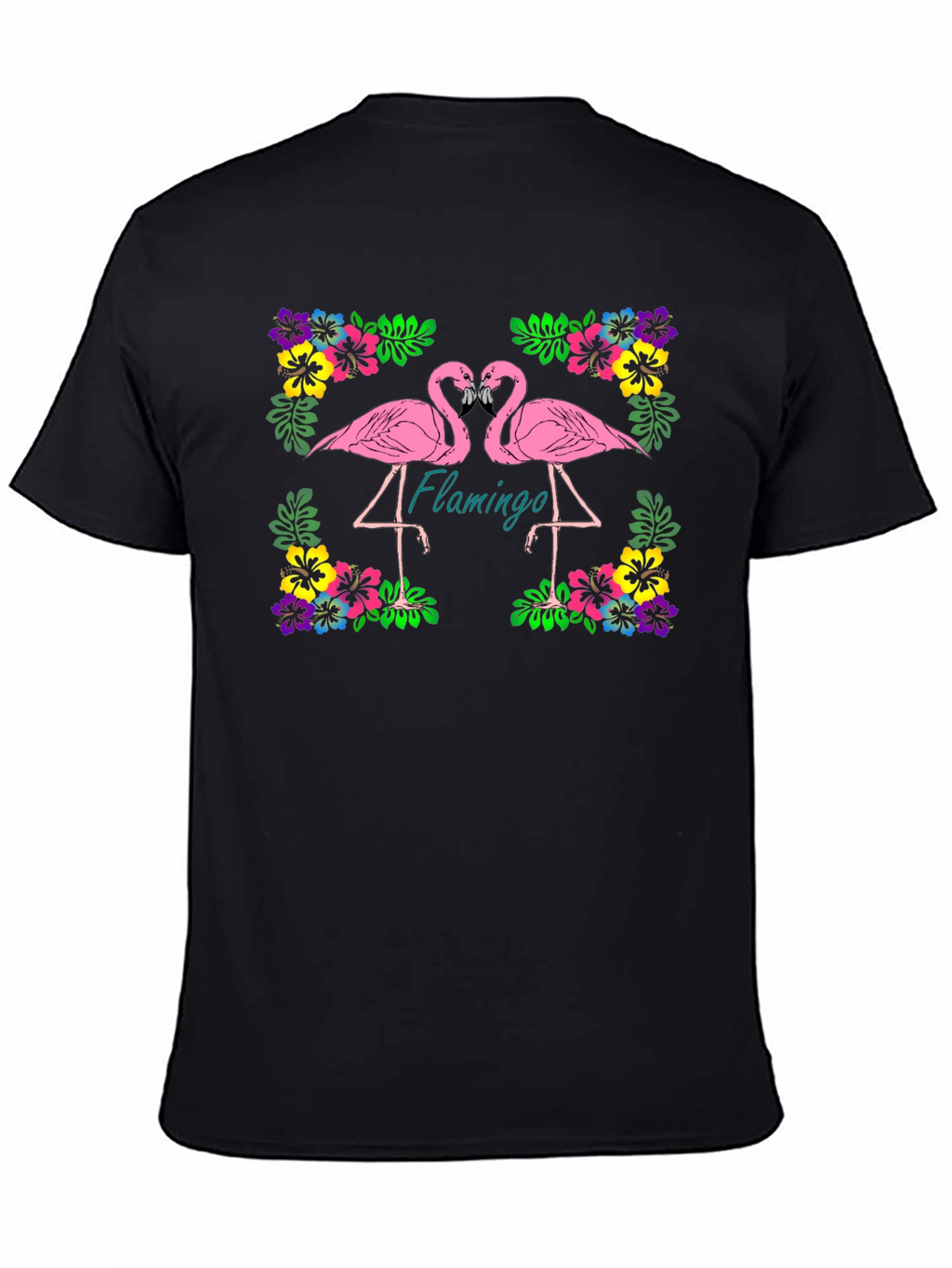 Flamingo Floral Graphic Black T-Shirt