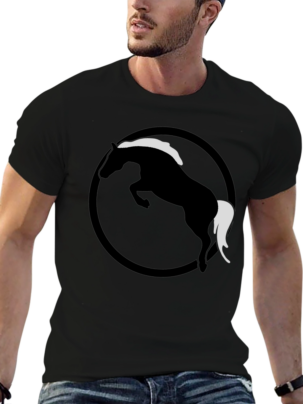 Black Horse Graphic T-Shirt - Stylish Animal Design