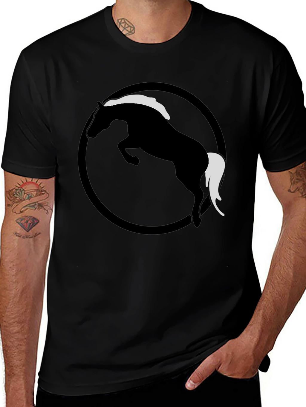 Black Horse Graphic T-Shirt - Stylish Animal Design