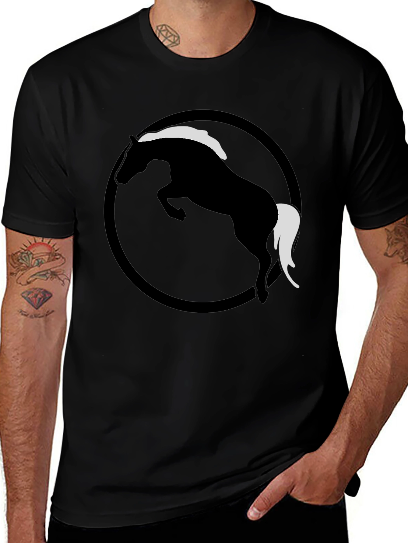 Black Horse Graphic T-Shirt - Stylish Animal Design