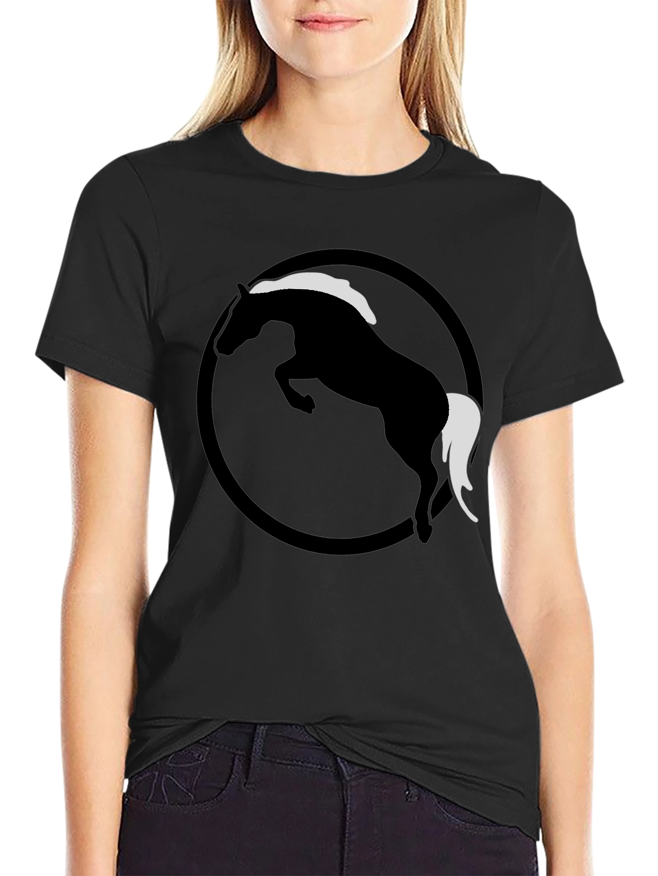 Black Horse Graphic T-Shirt - Stylish Animal Design