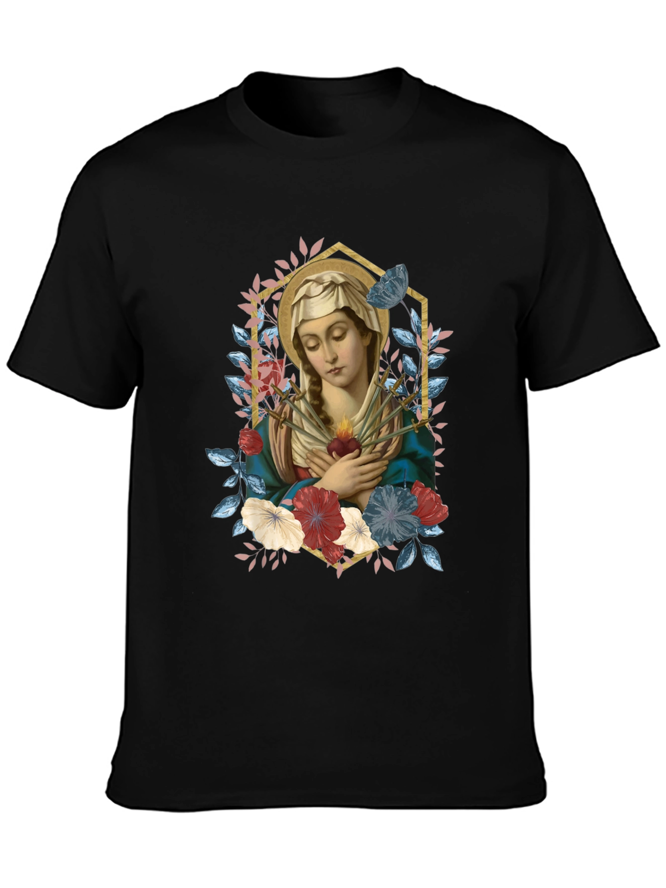 Virgin Mary Floral Graphic T-Shirt