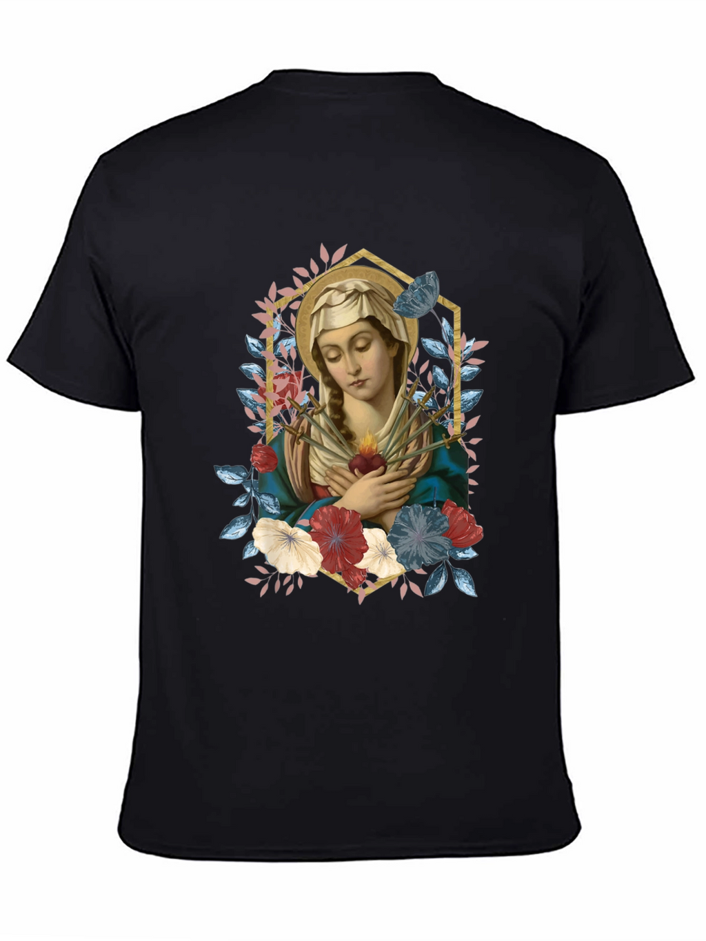 Virgin Mary Floral Graphic T-Shirt