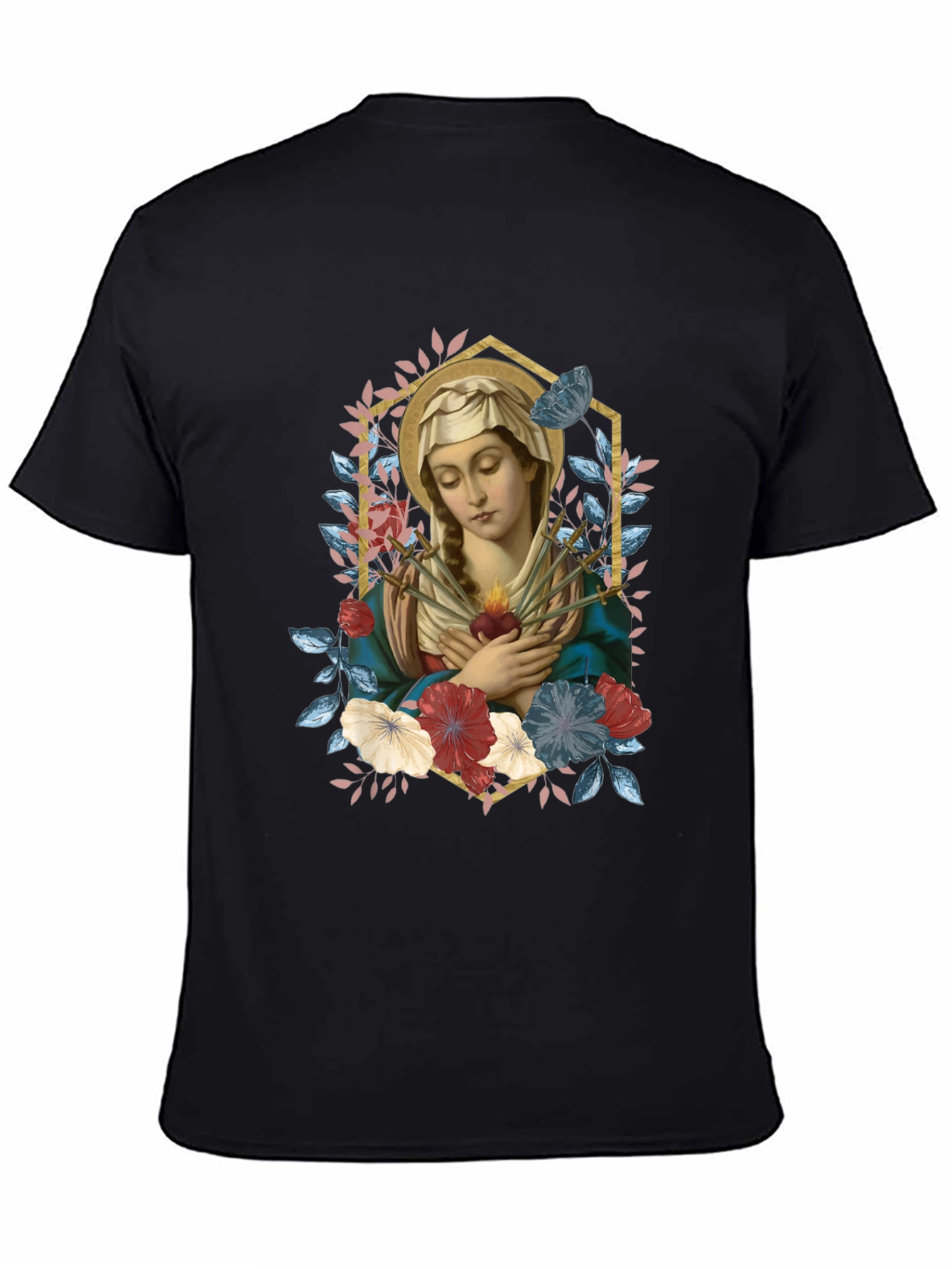 Virgin Mary Floral Graphic T-Shirt