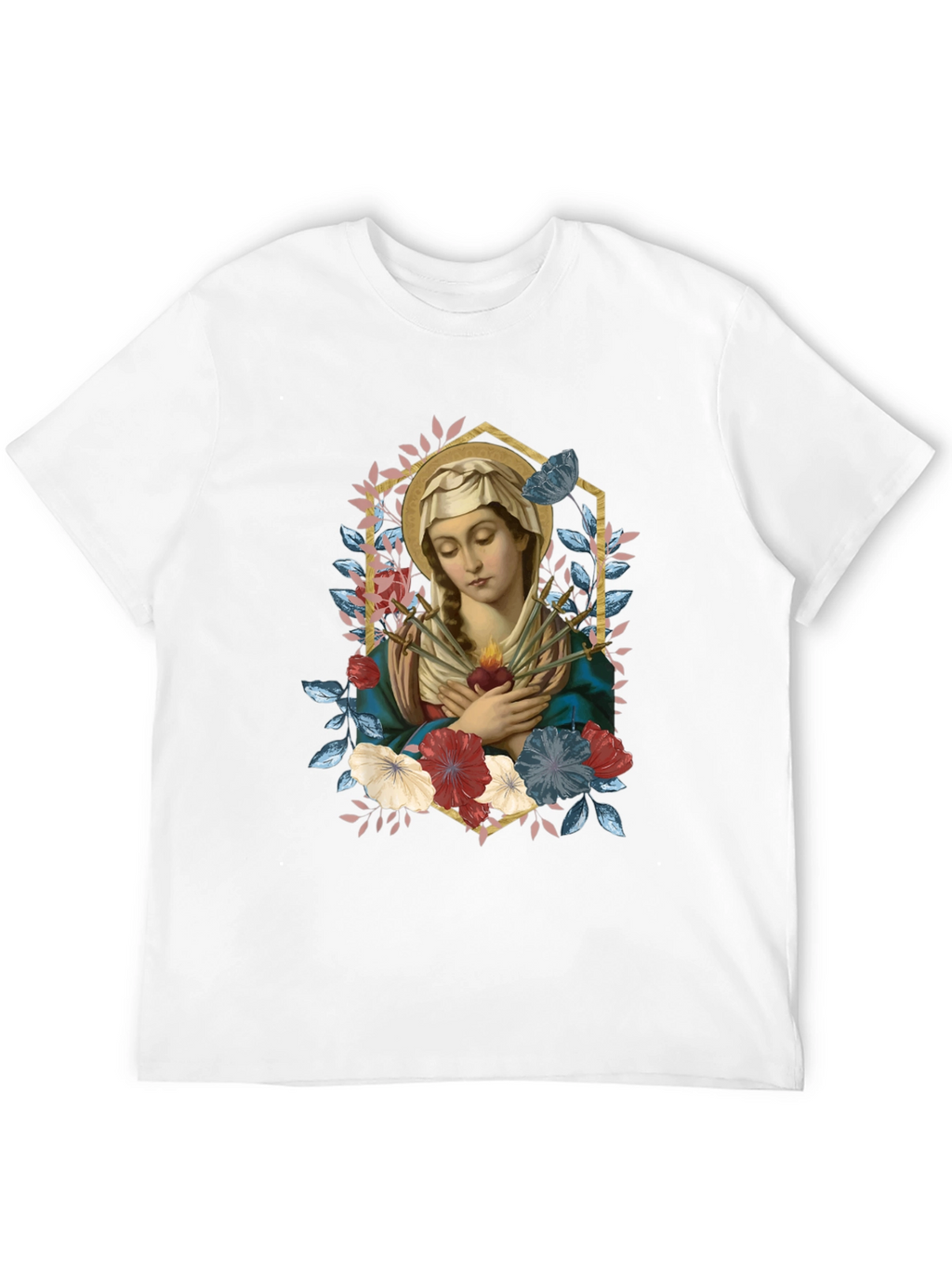 Virgin Mary Floral Graphic T-Shirt