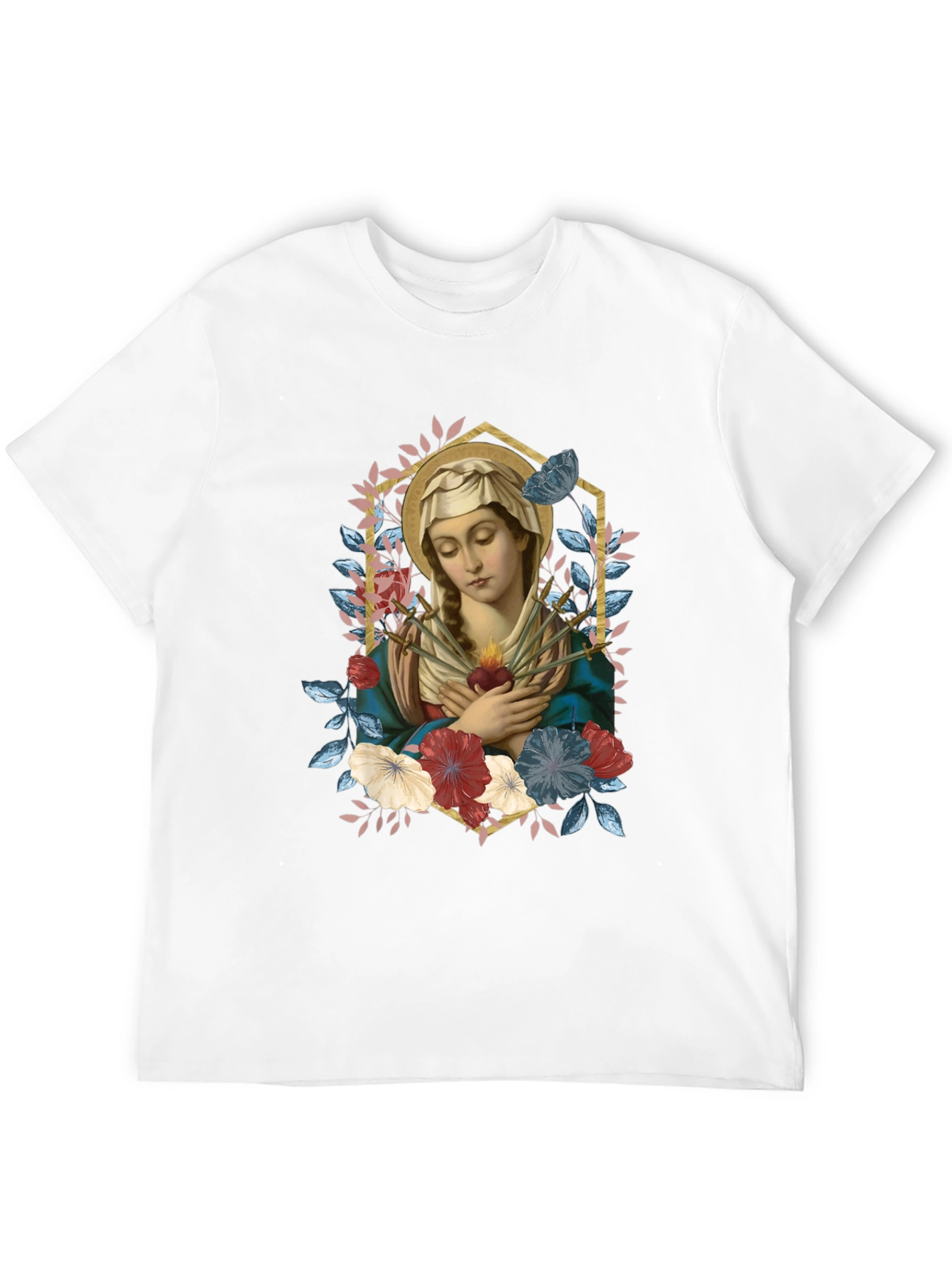 Virgin Mary Floral Graphic T-Shirt