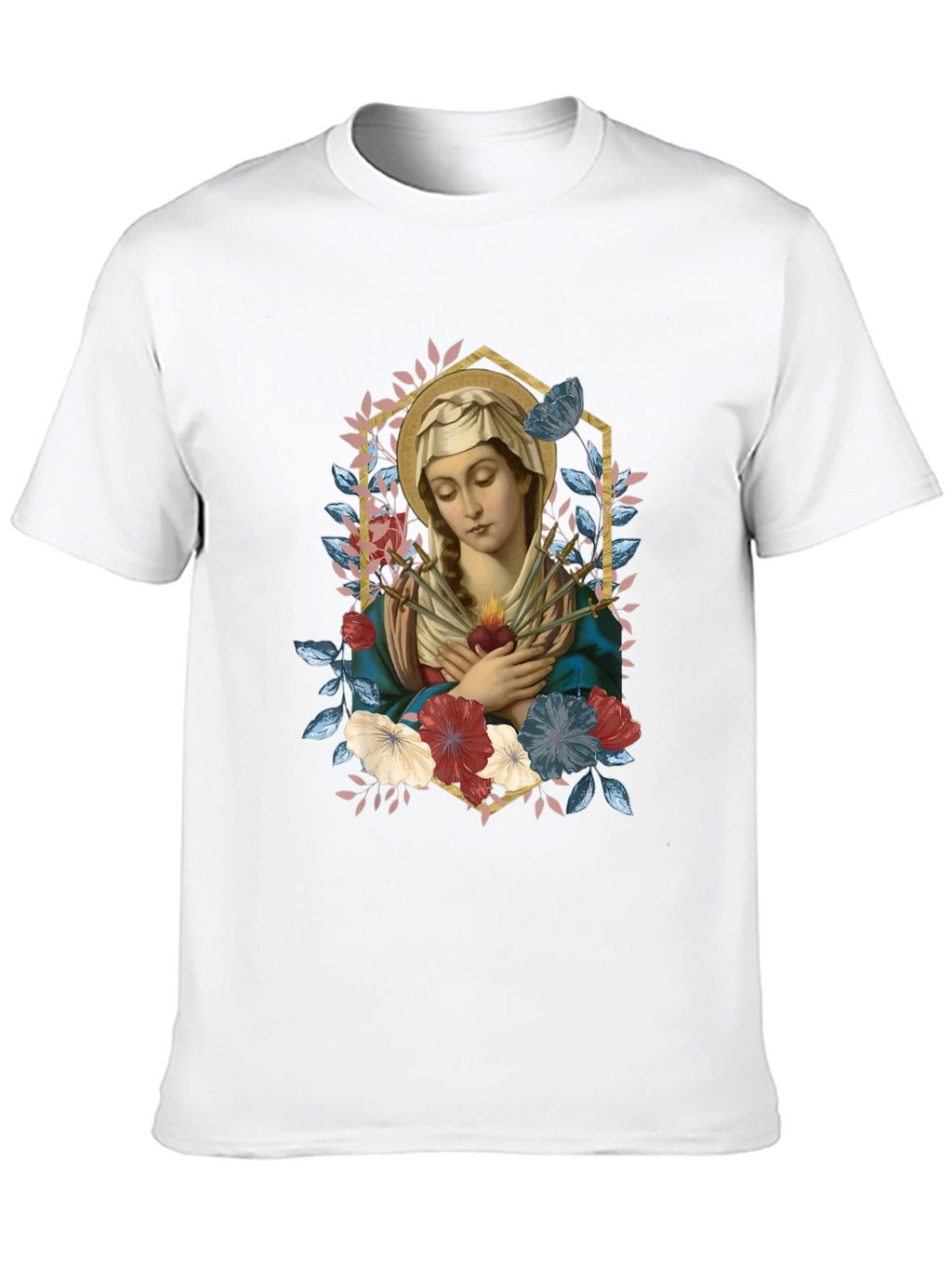 Virgin Mary Floral Graphic T-Shirt