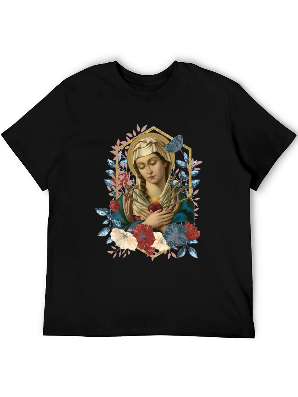 Virgin Mary Floral Graphic T-Shirt