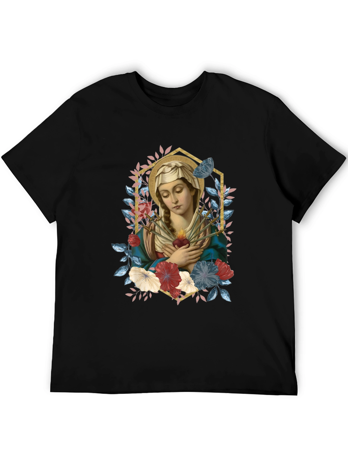 Virgin Mary Floral Graphic T-Shirt
