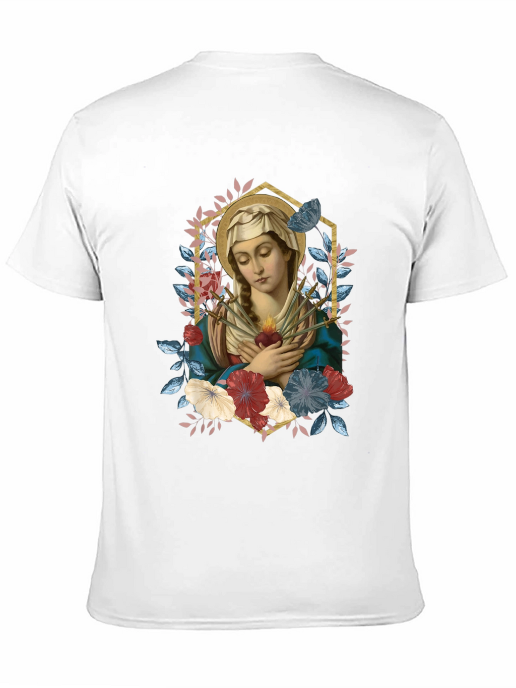 Virgin Mary Floral Graphic T-Shirt