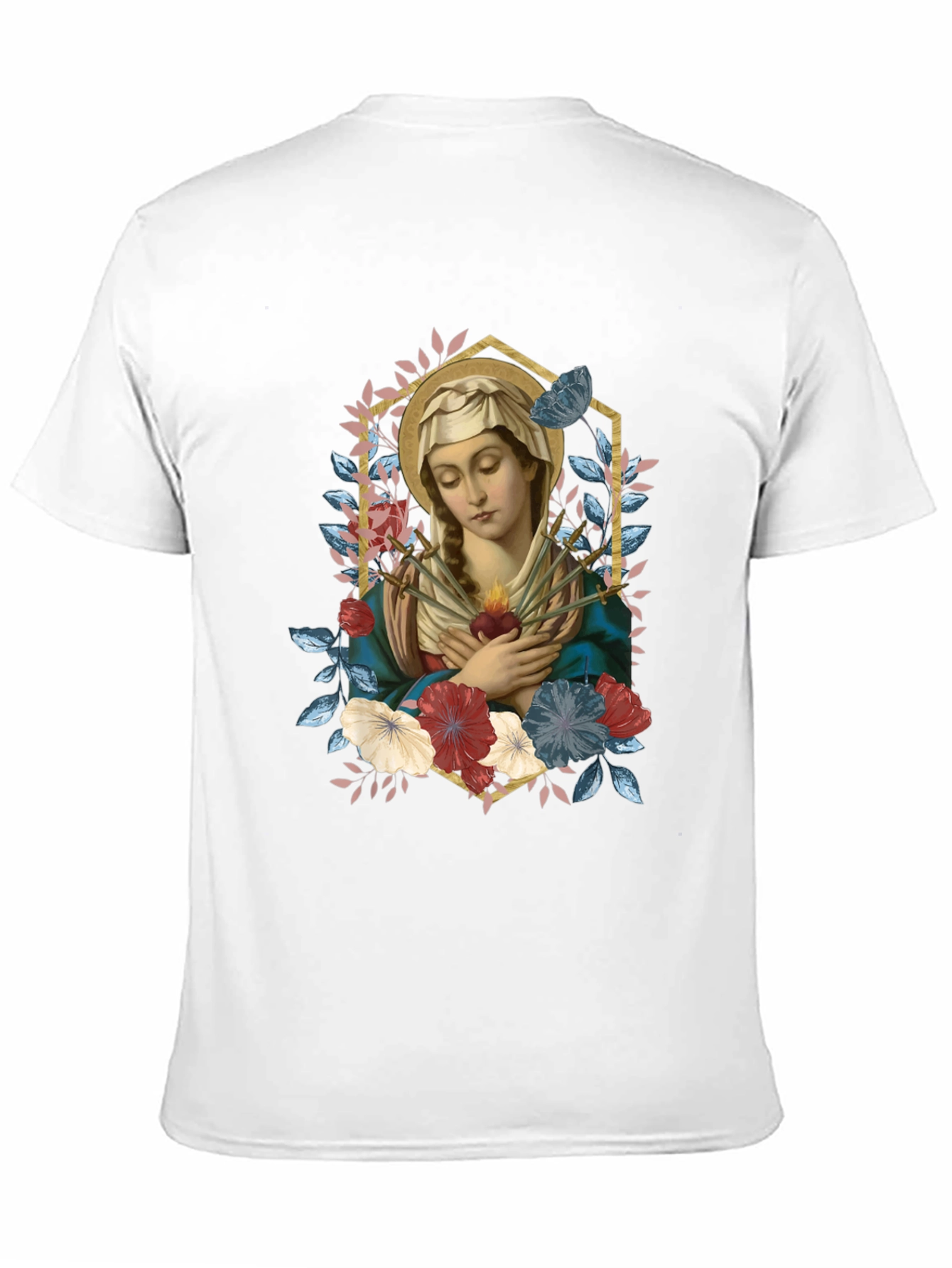 Virgin Mary Floral Graphic T-Shirt