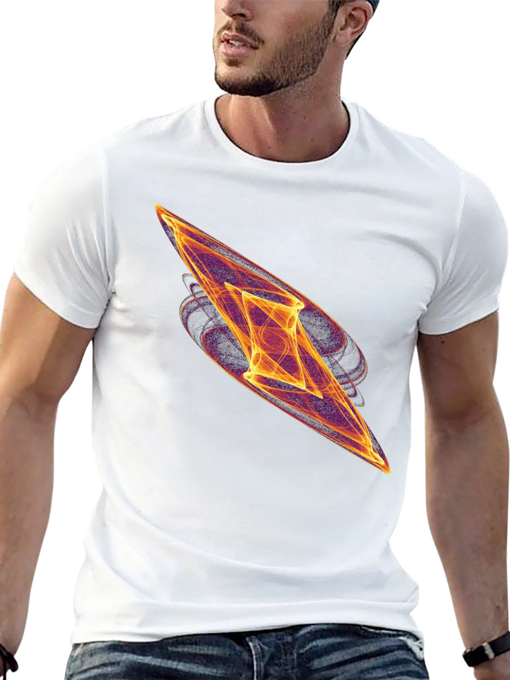 Abstract Fire Diamond Graphic Tee - Black Cotton T-Shirt