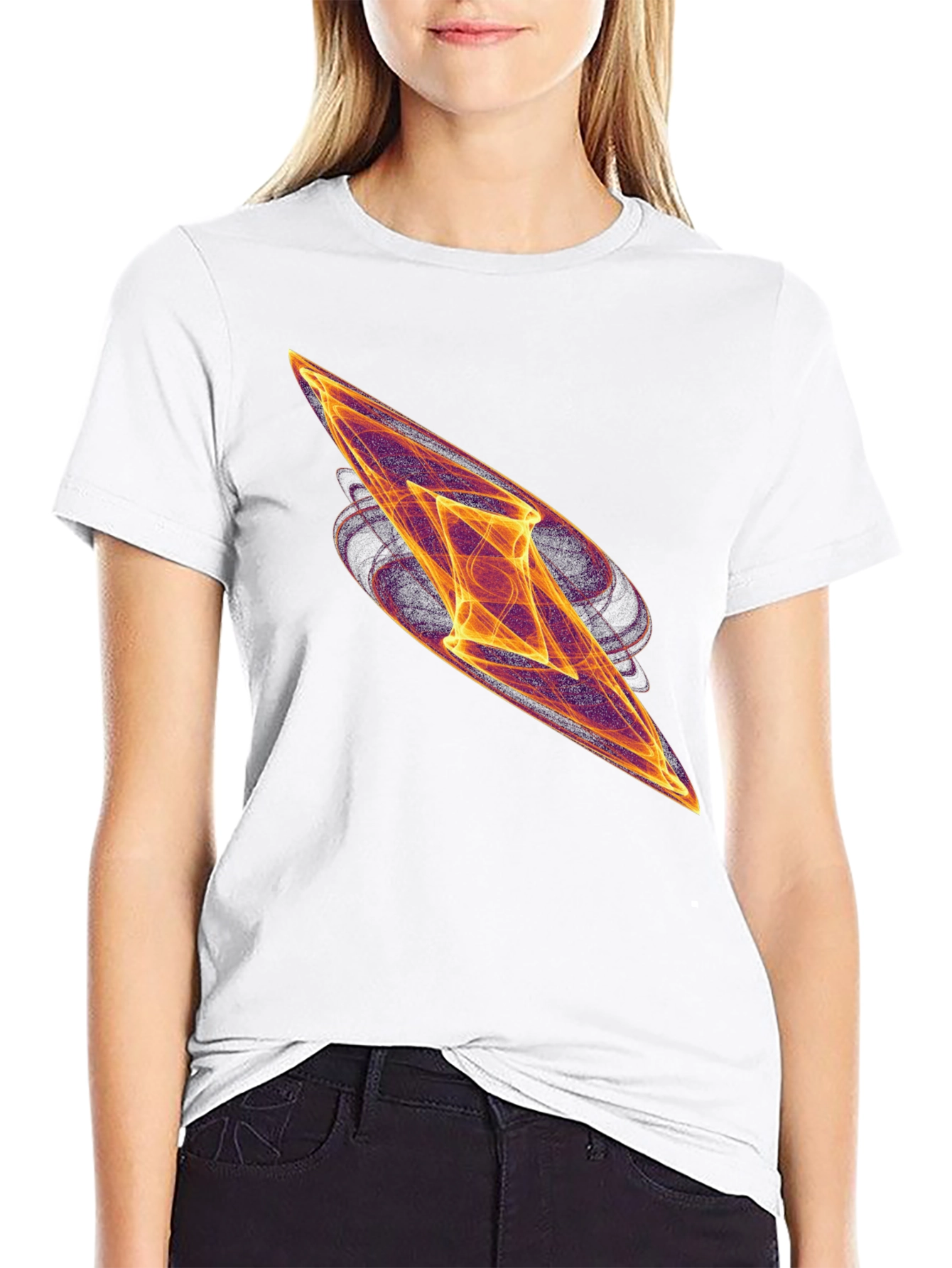 Abstract Fire Diamond Graphic Tee - Black Cotton T-Shirt