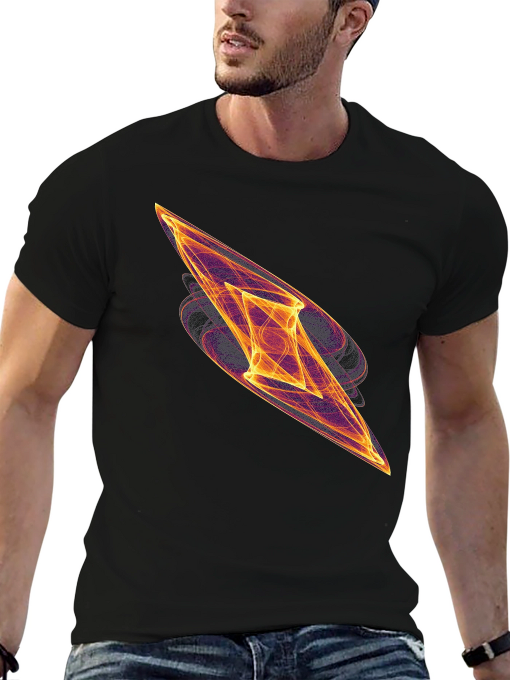 Abstract Fire Diamond Graphic Tee - Black Cotton T-Shirt