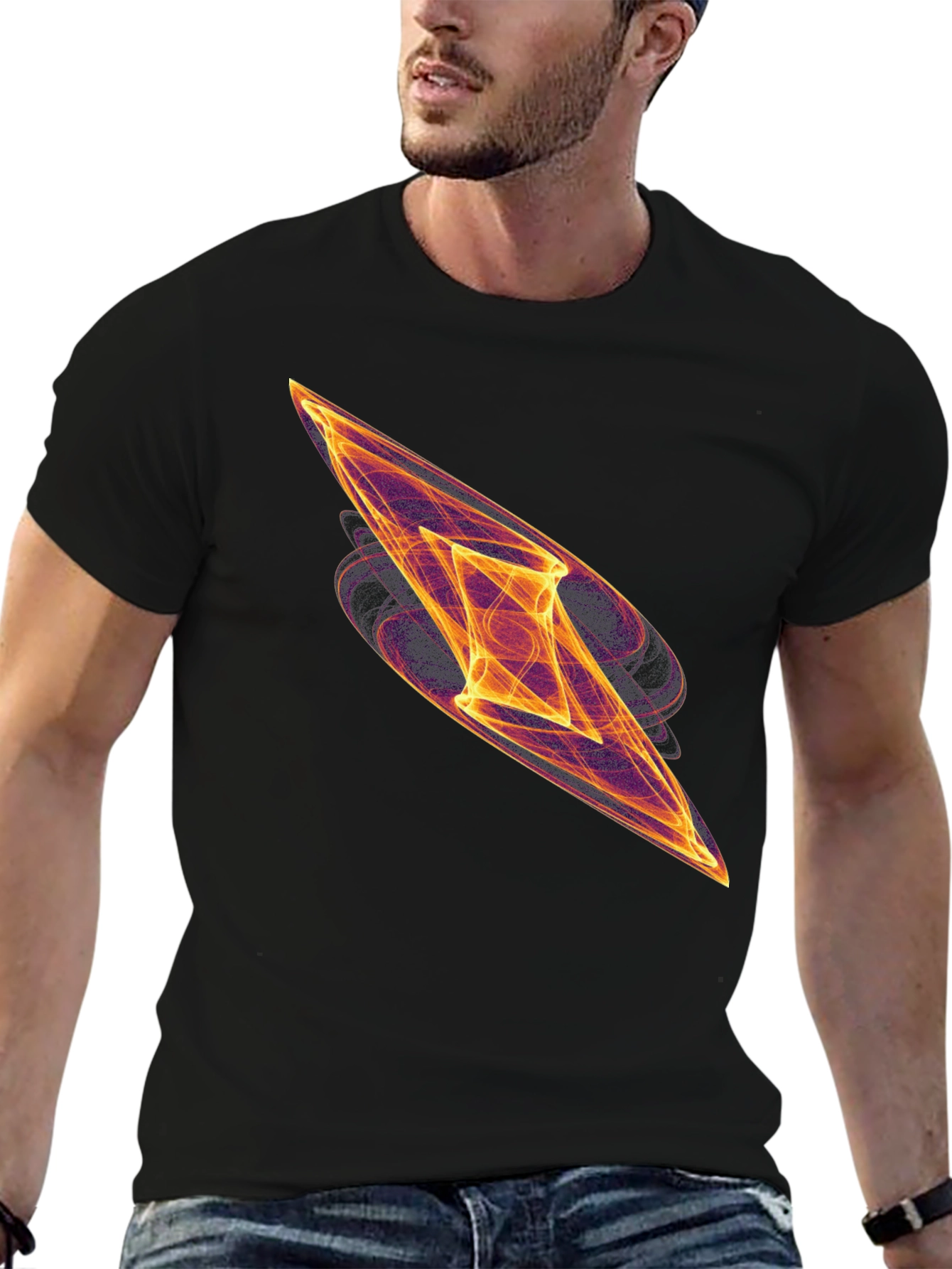 Abstract Fire Diamond Graphic Tee - Black Cotton T-Shirt