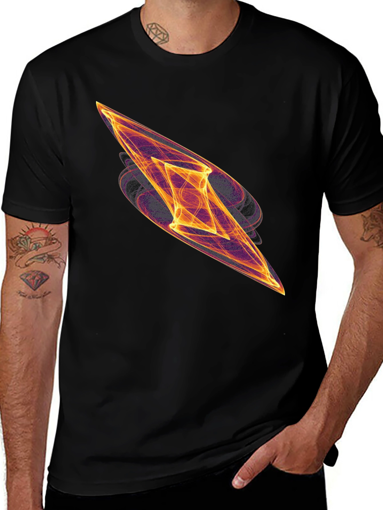 Abstract Fire Diamond Graphic Tee - Black Cotton T-Shirt