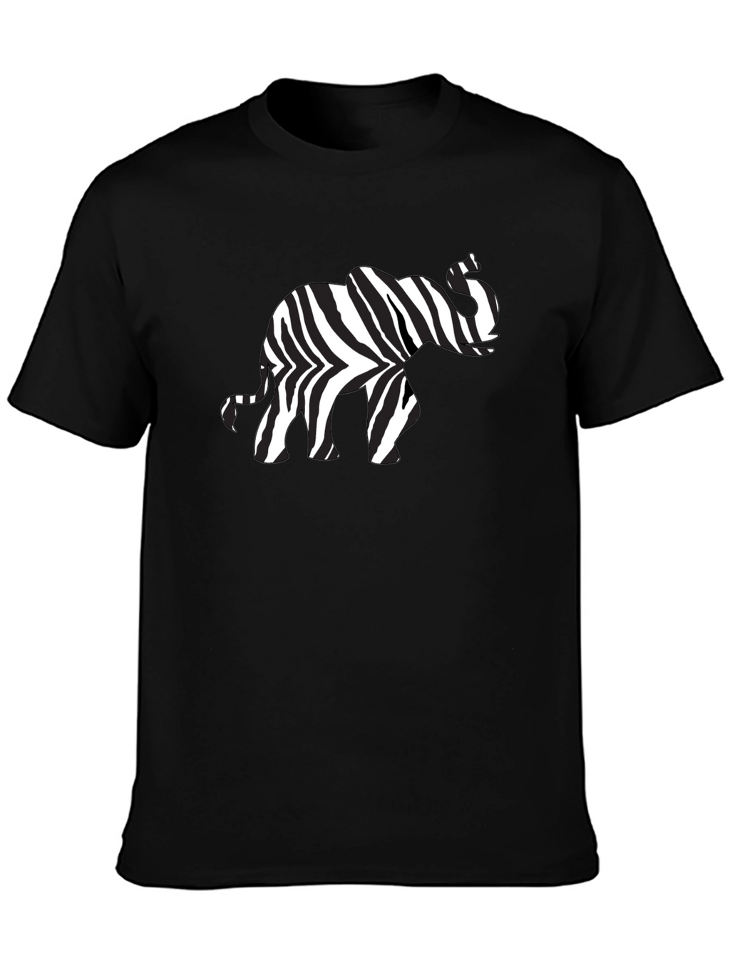 Zebra Elephant Print Black T-Shirt