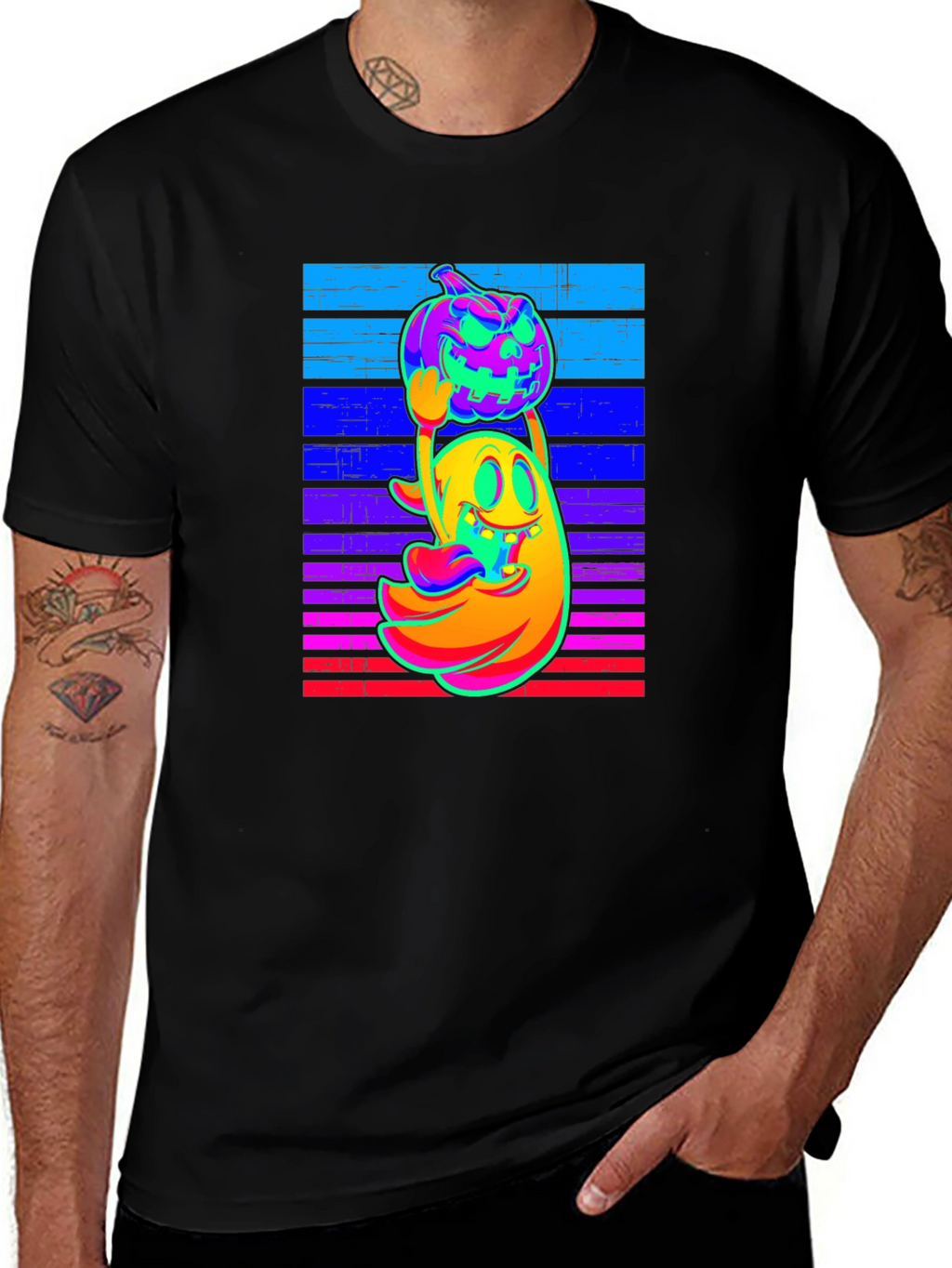 Neon Ghost & Pumpkin Graphic Tee