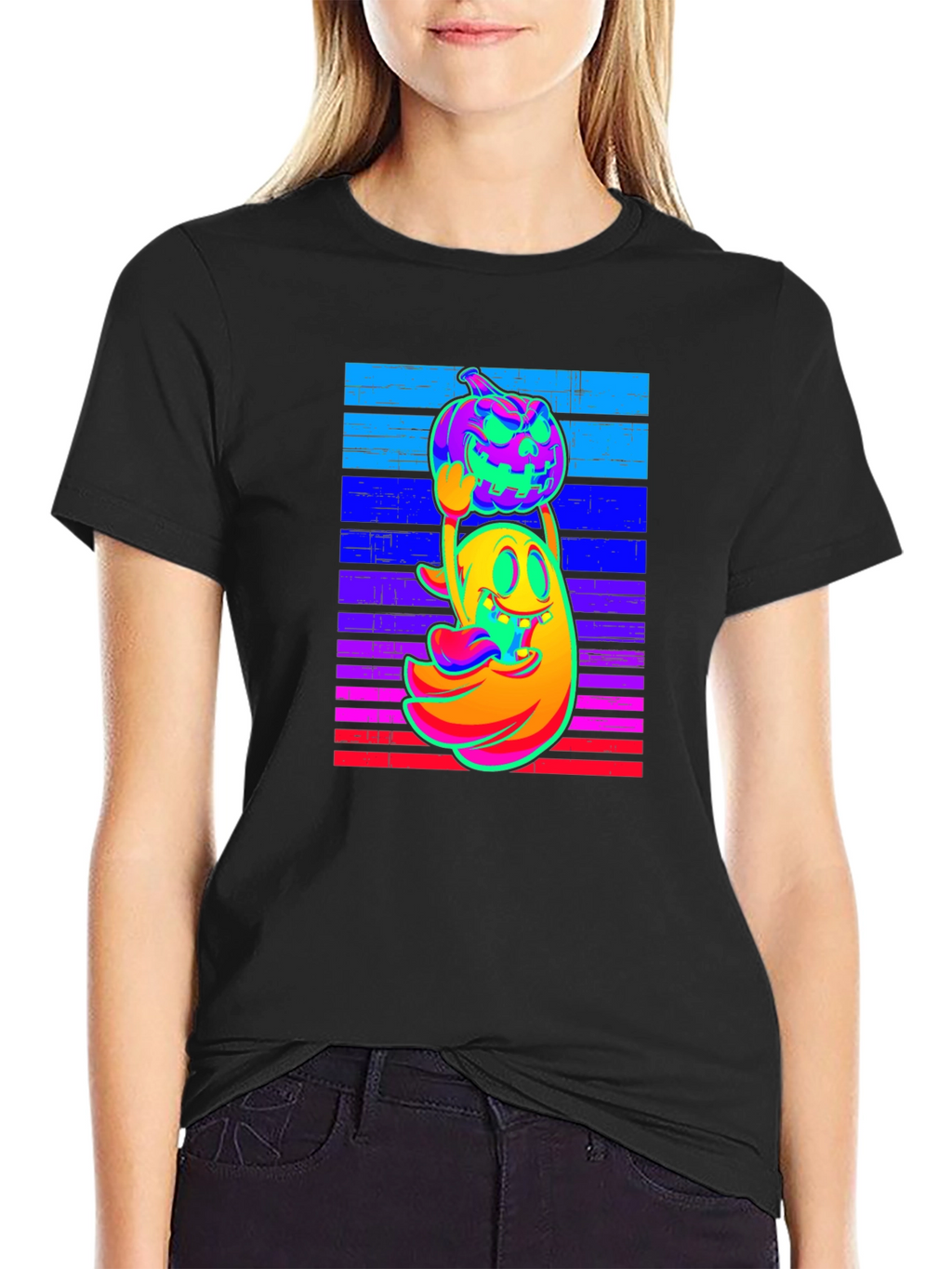 Neon Ghost & Pumpkin Graphic Tee