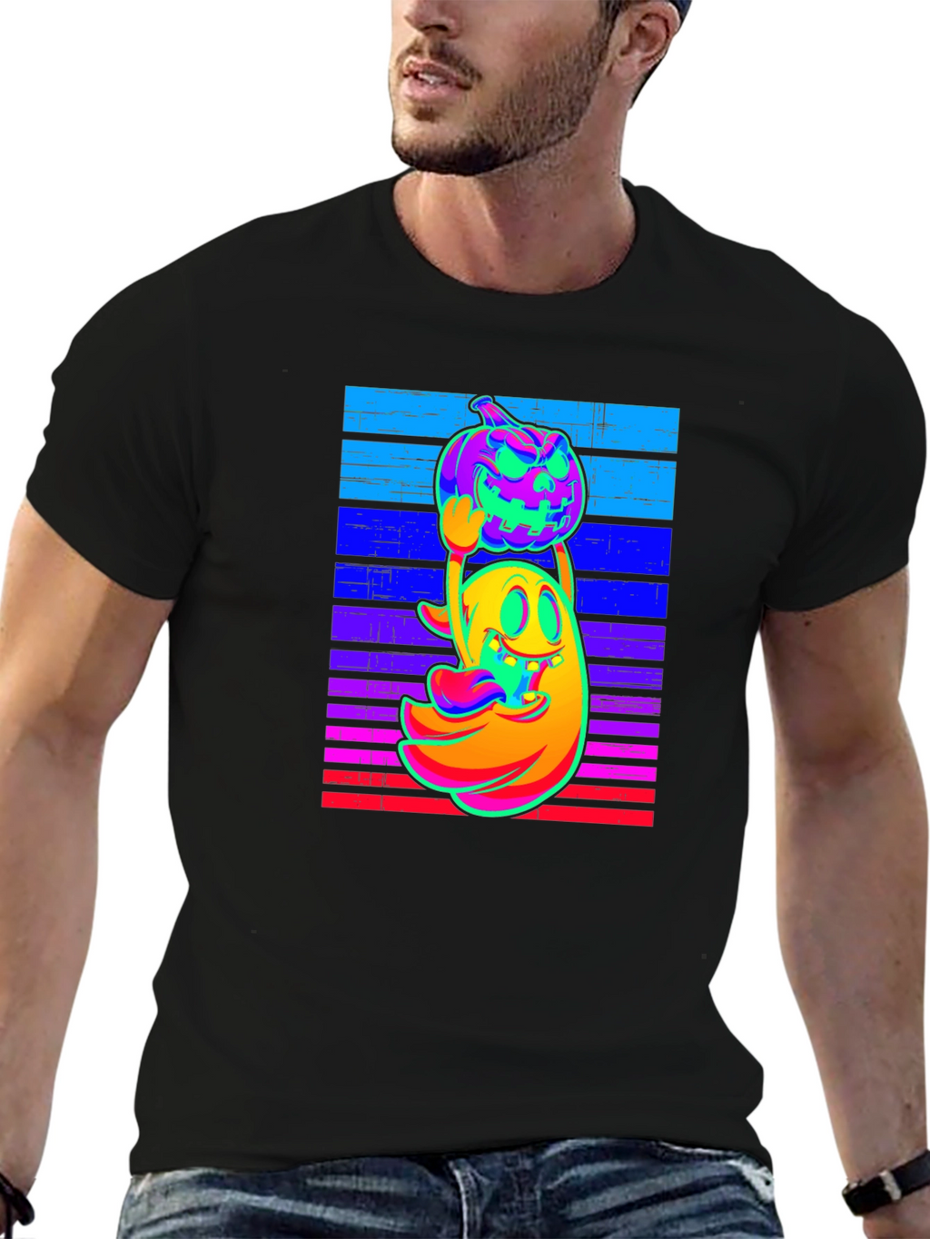 Neon Ghost & Pumpkin Graphic Tee