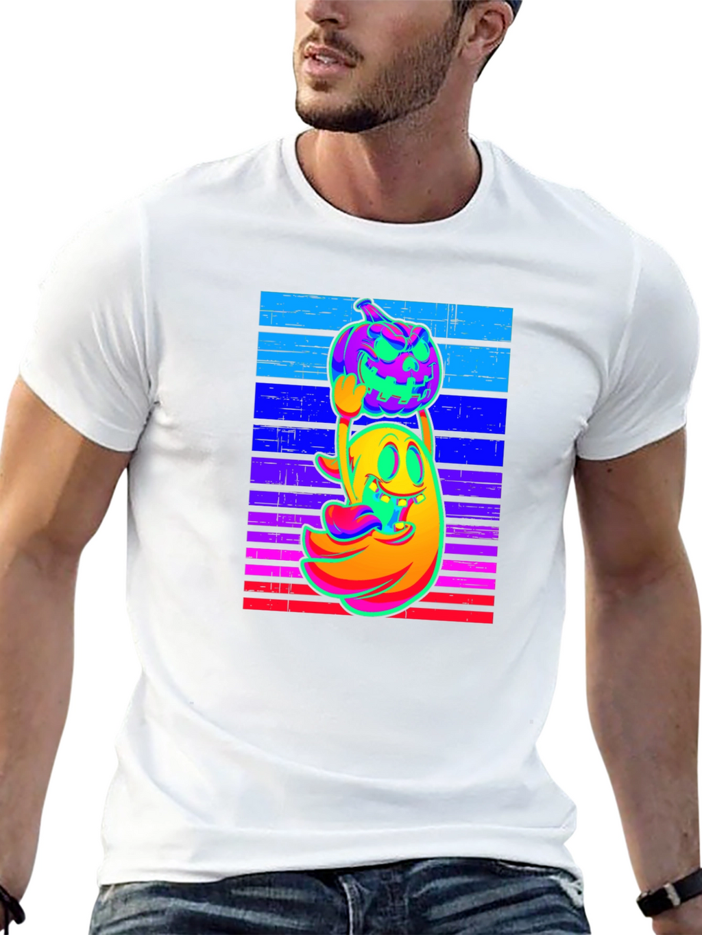 Neon Ghost & Pumpkin Graphic Tee
