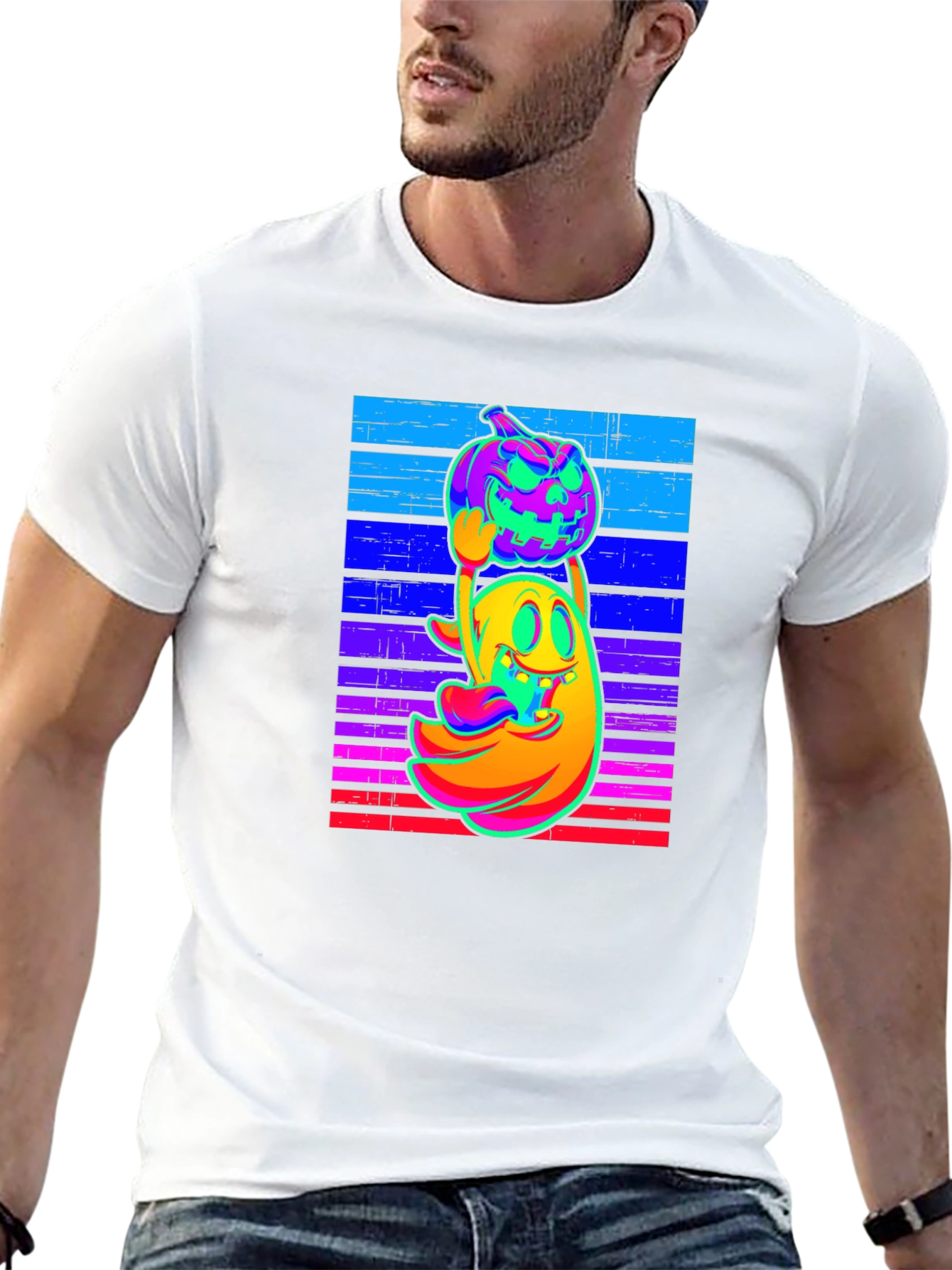 Neon Ghost & Pumpkin Graphic Tee