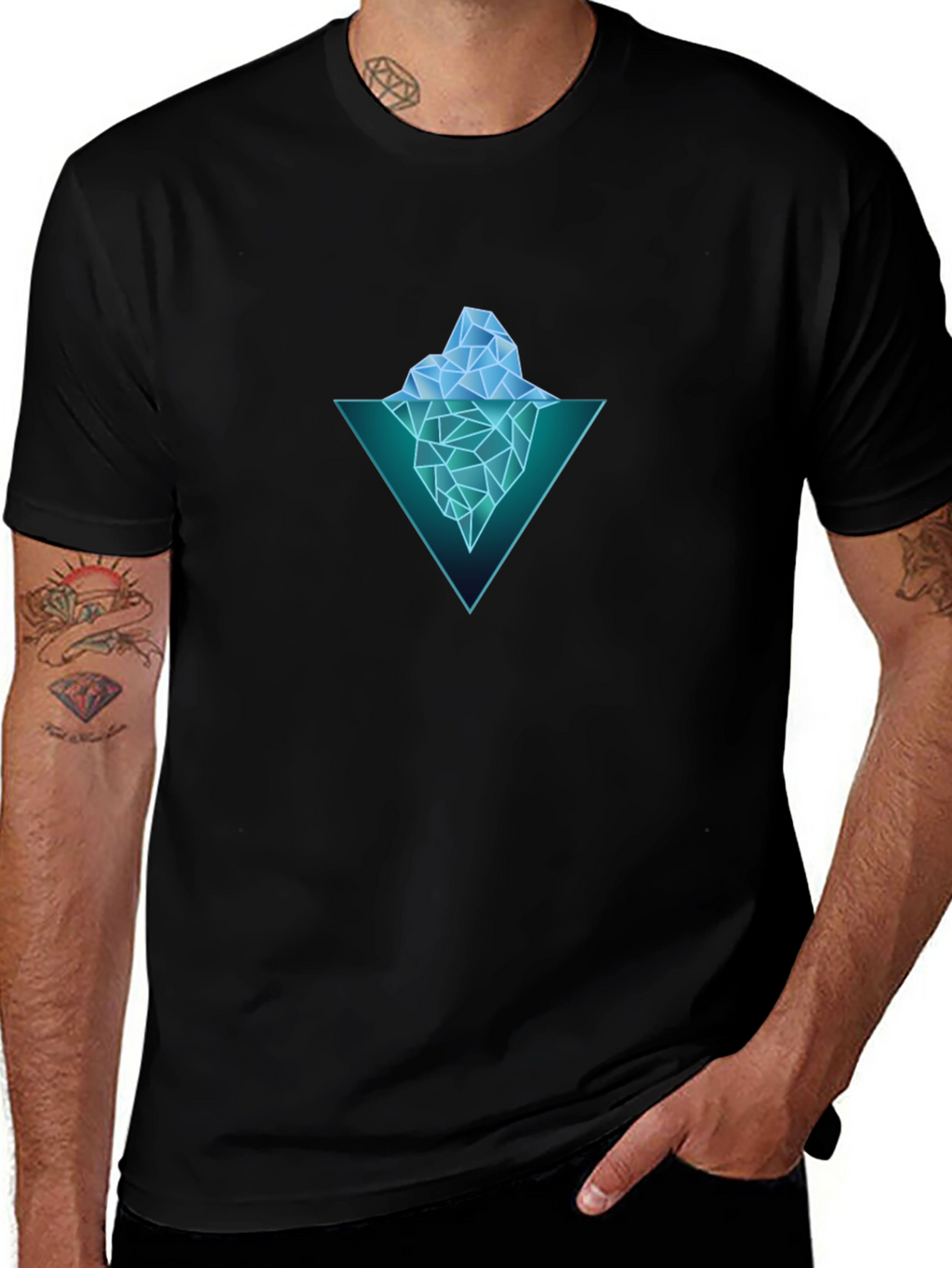 Geometric Iceberg Graphic Black T-Shirt