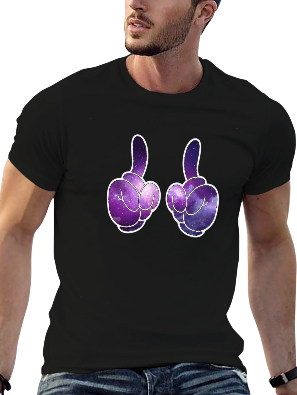 Galaxy Fingers Graphic T-Shirt - Black
