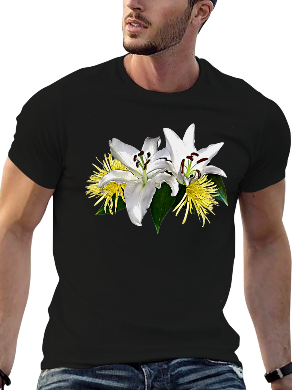 Floral Lily Graphic Black T-Shirt