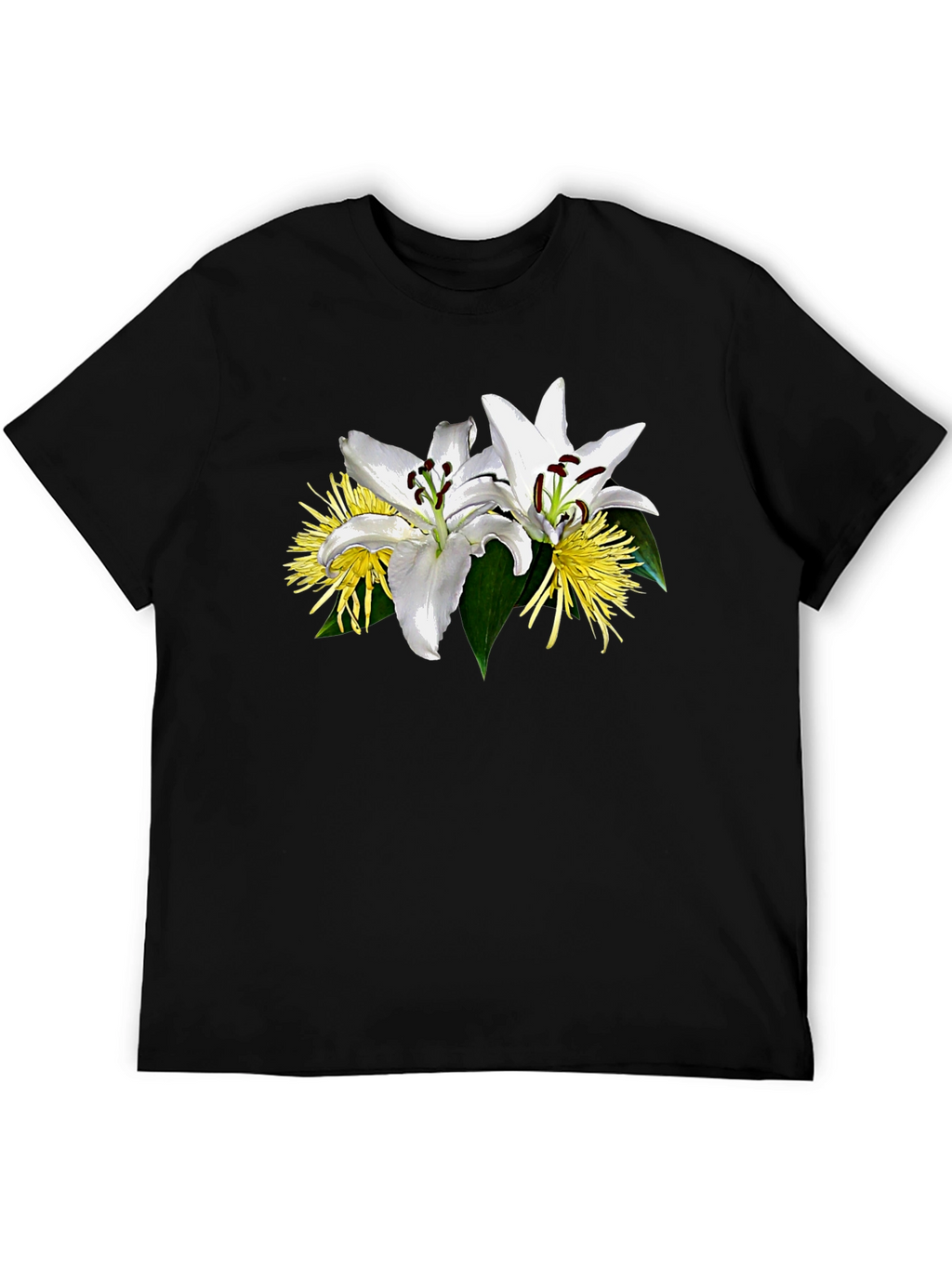 Floral Lily Graphic Black T-Shirt