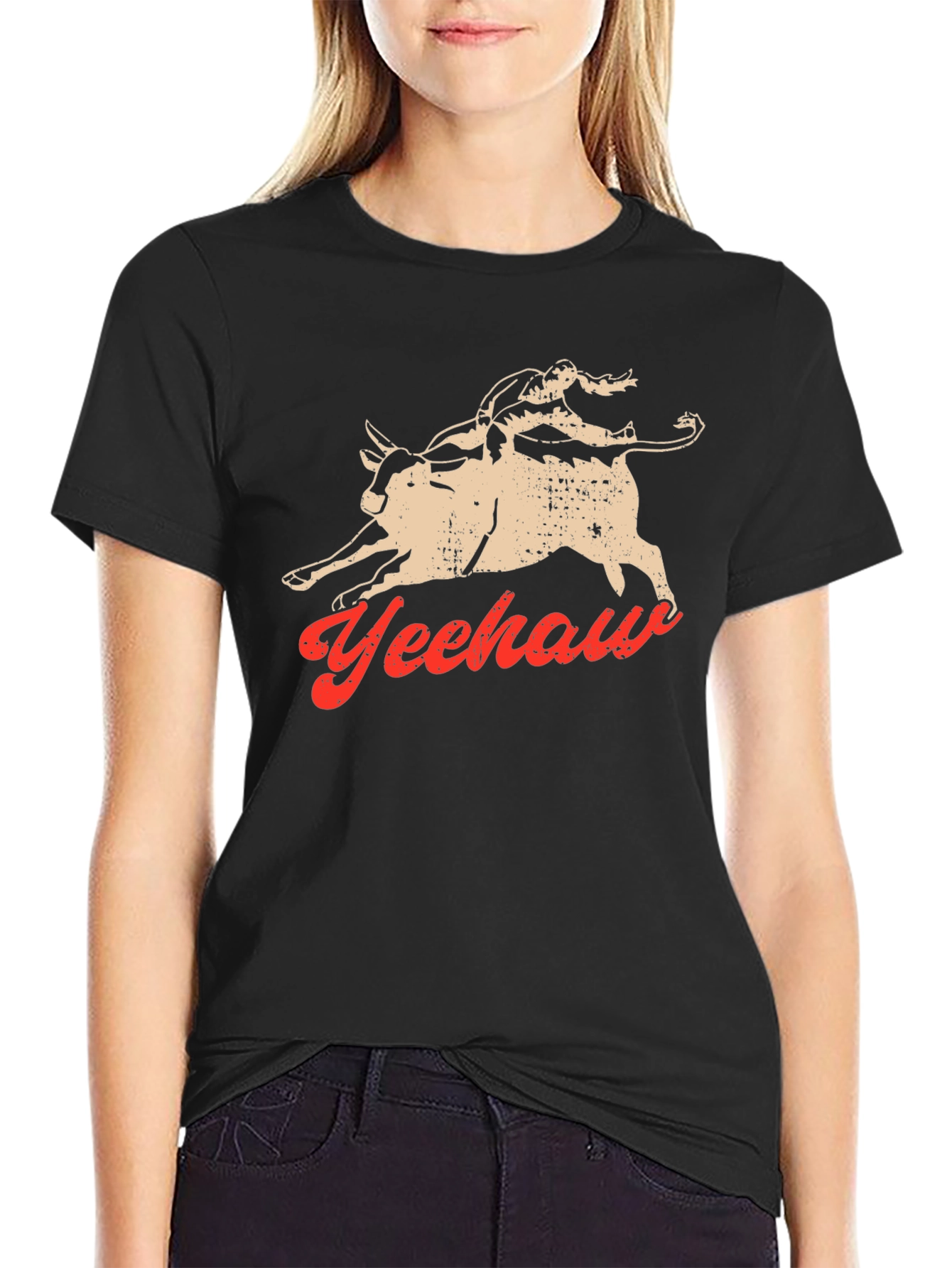 Yeehaw Bull Rider Graphic Tee - Black