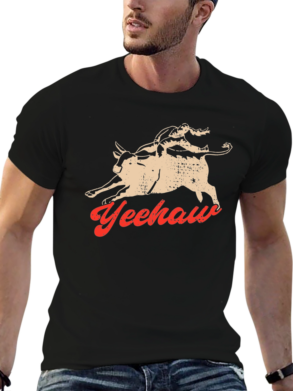 Yeehaw Bull Rider Graphic Tee - Black