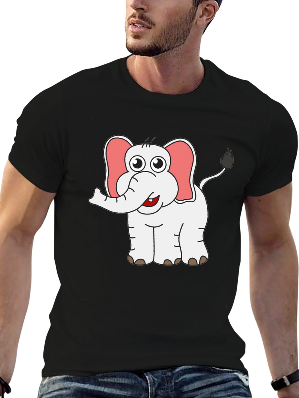 Cute Elephant Graphic Tee - Black Cotton Shirt