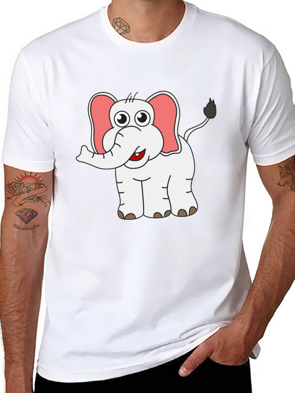 Cute Elephant Graphic Tee - Black Cotton Shirt