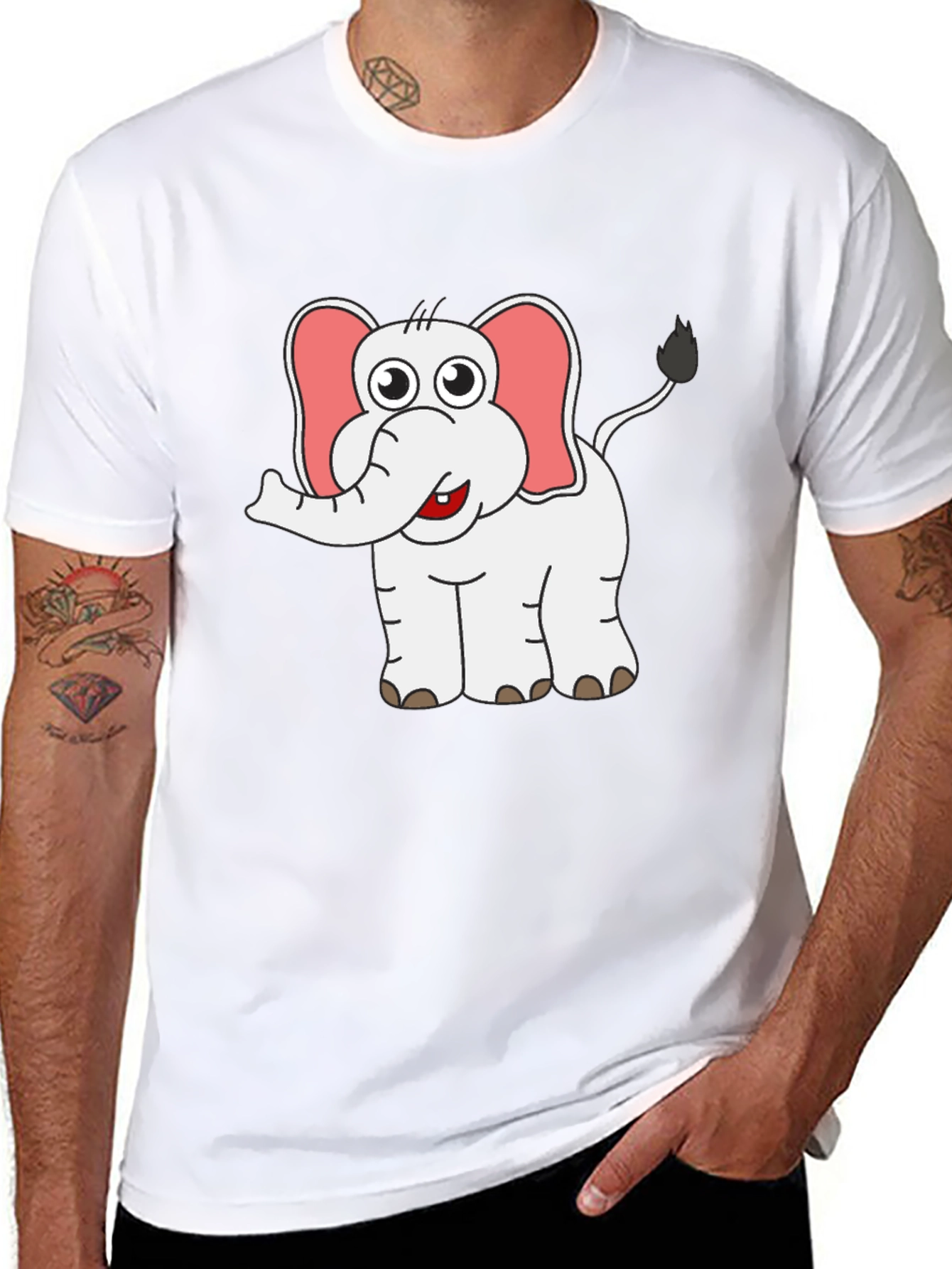 Cute Elephant Graphic Tee - Black Cotton Shirt