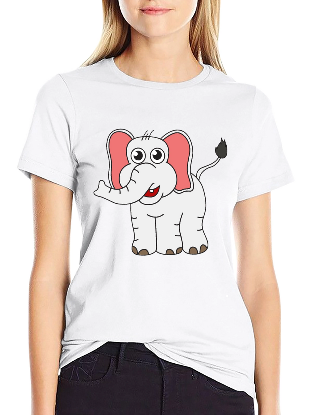 Cute Elephant Graphic Tee - Black Cotton Shirt