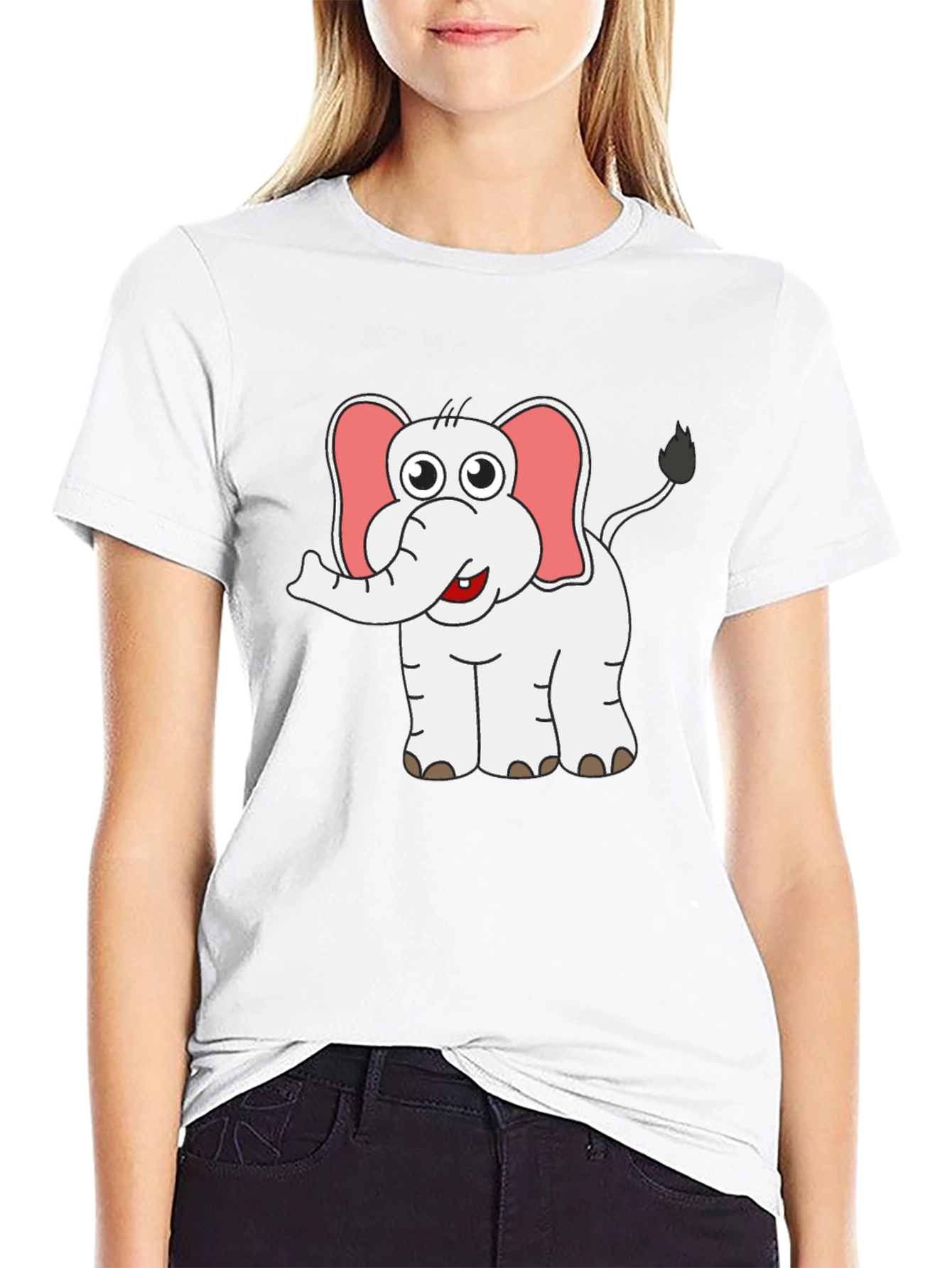 Cute Elephant Graphic Tee - Black Cotton Shirt