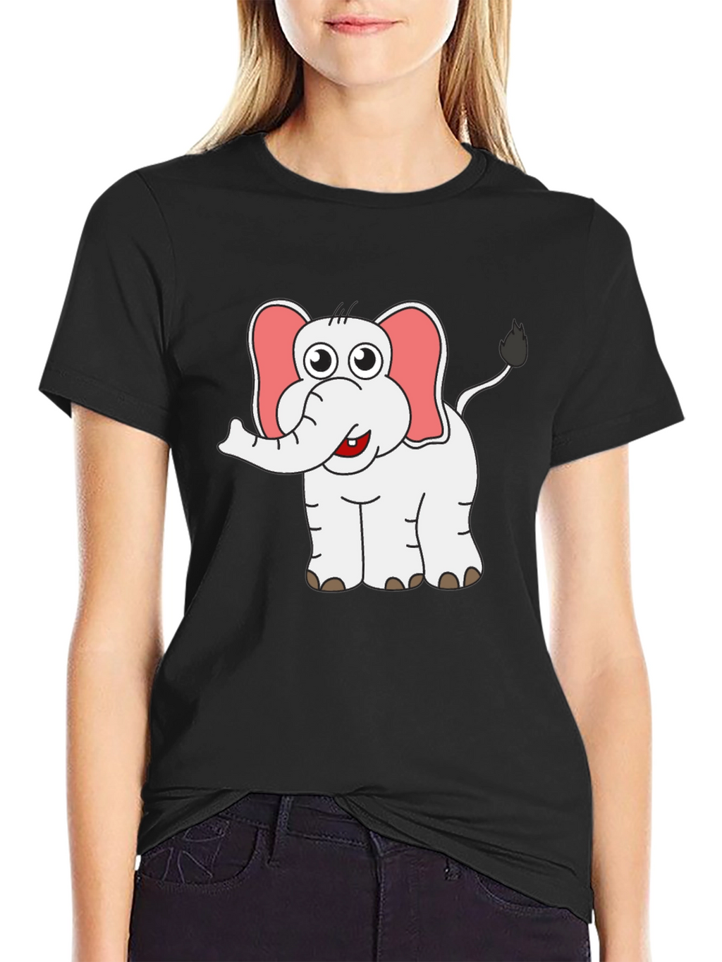 Cute Elephant Graphic Tee - Black Cotton Shirt
