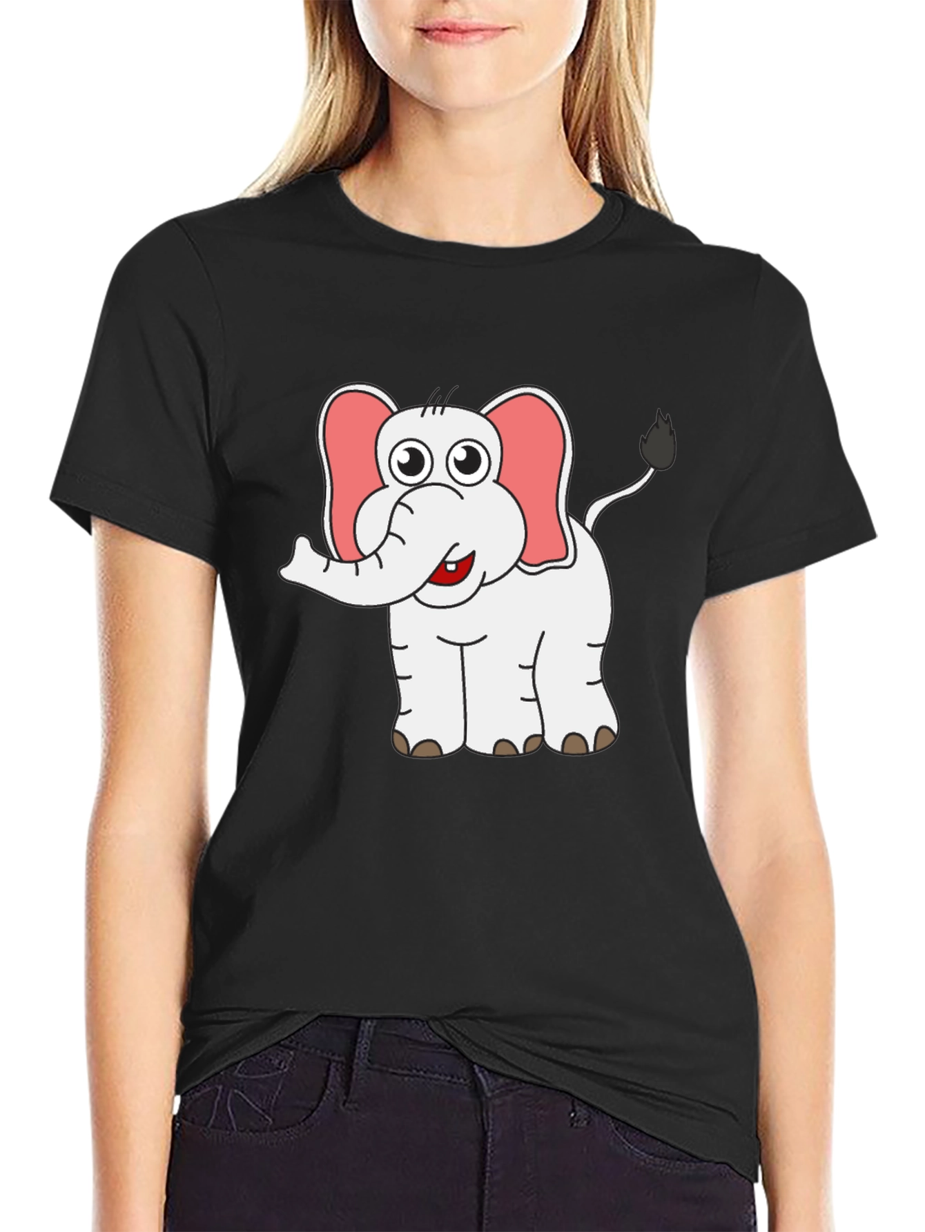 Cute Elephant Graphic Tee - Black Cotton Shirt