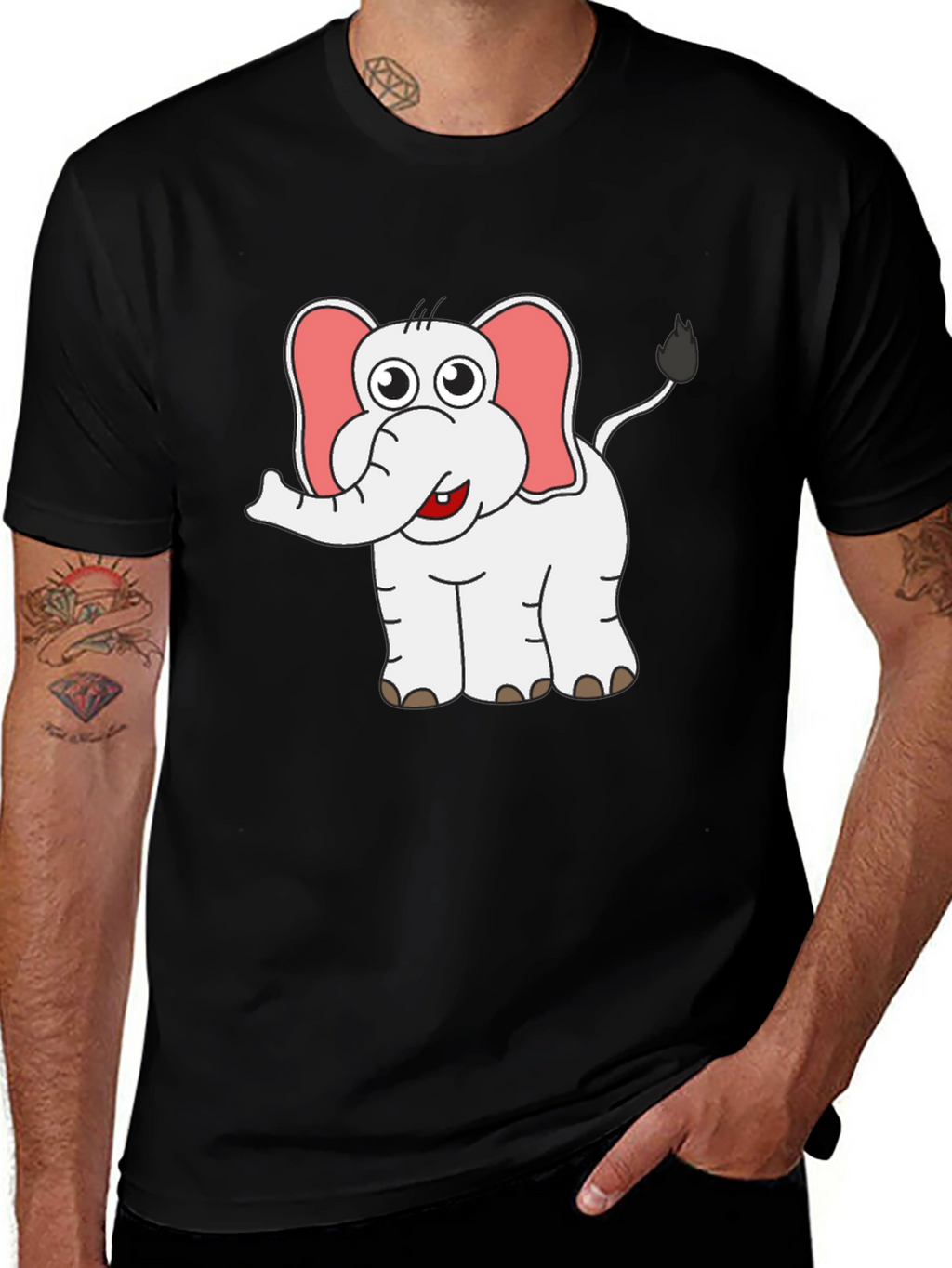 Cute Elephant Graphic Tee - Black Cotton Shirt