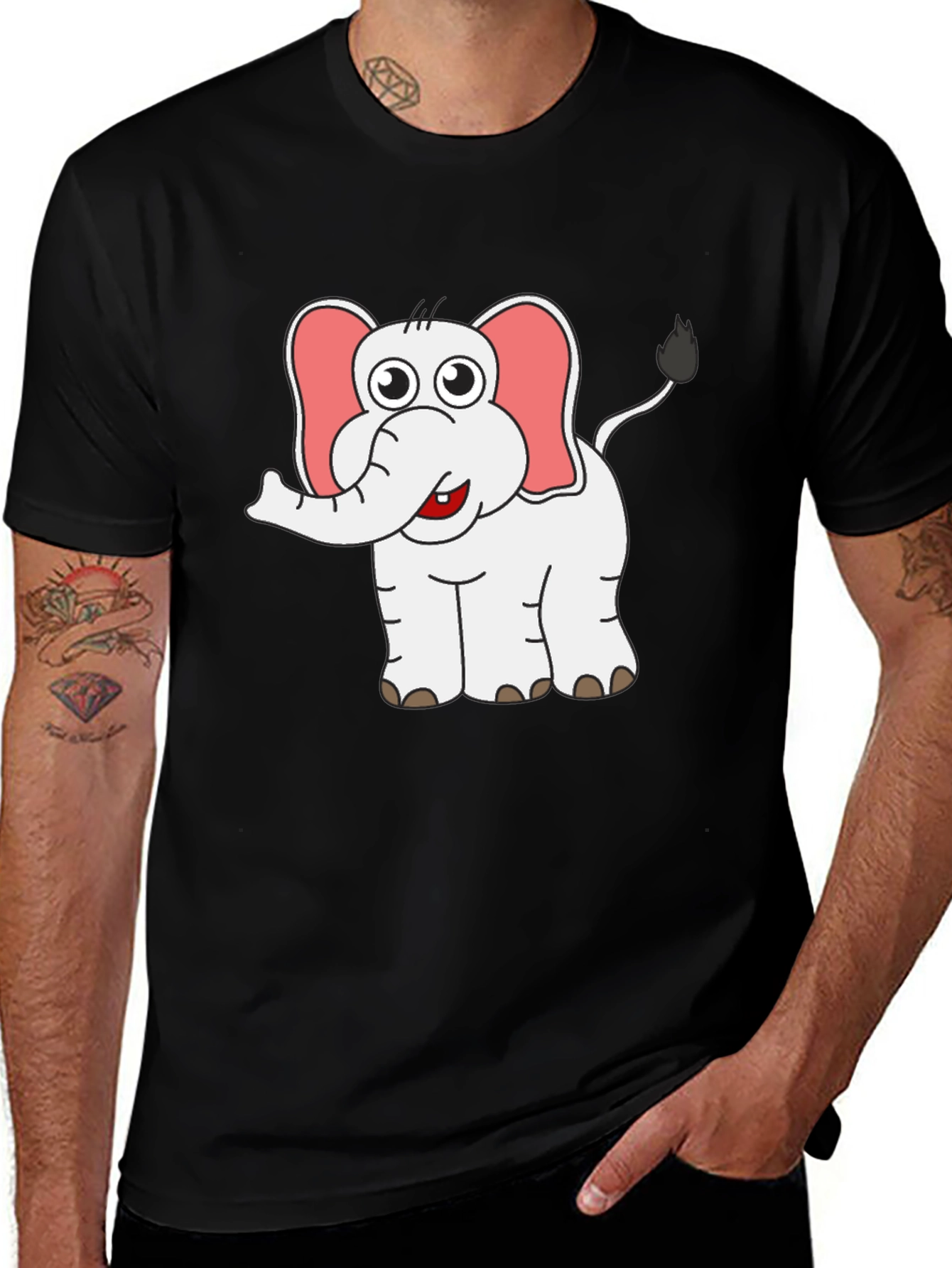 Cute Elephant Graphic Tee - Black Cotton Shirt