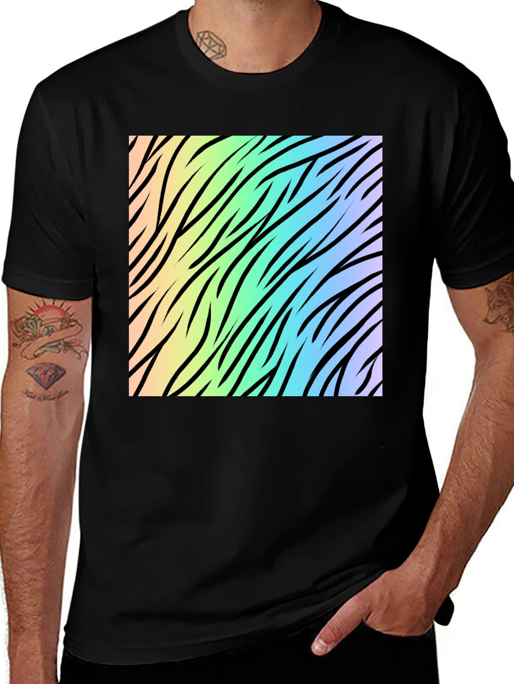 Rainbow Zebra Print Tee - Cool Graphic T-Shirt