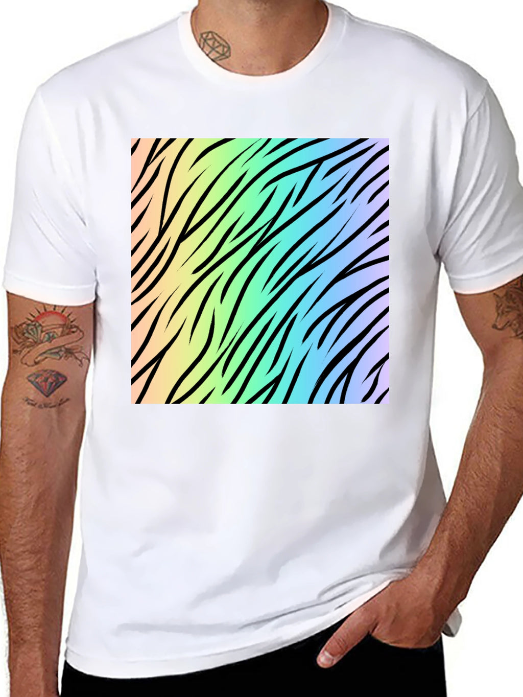 Rainbow Zebra Print Tee - Cool Graphic T-Shirt