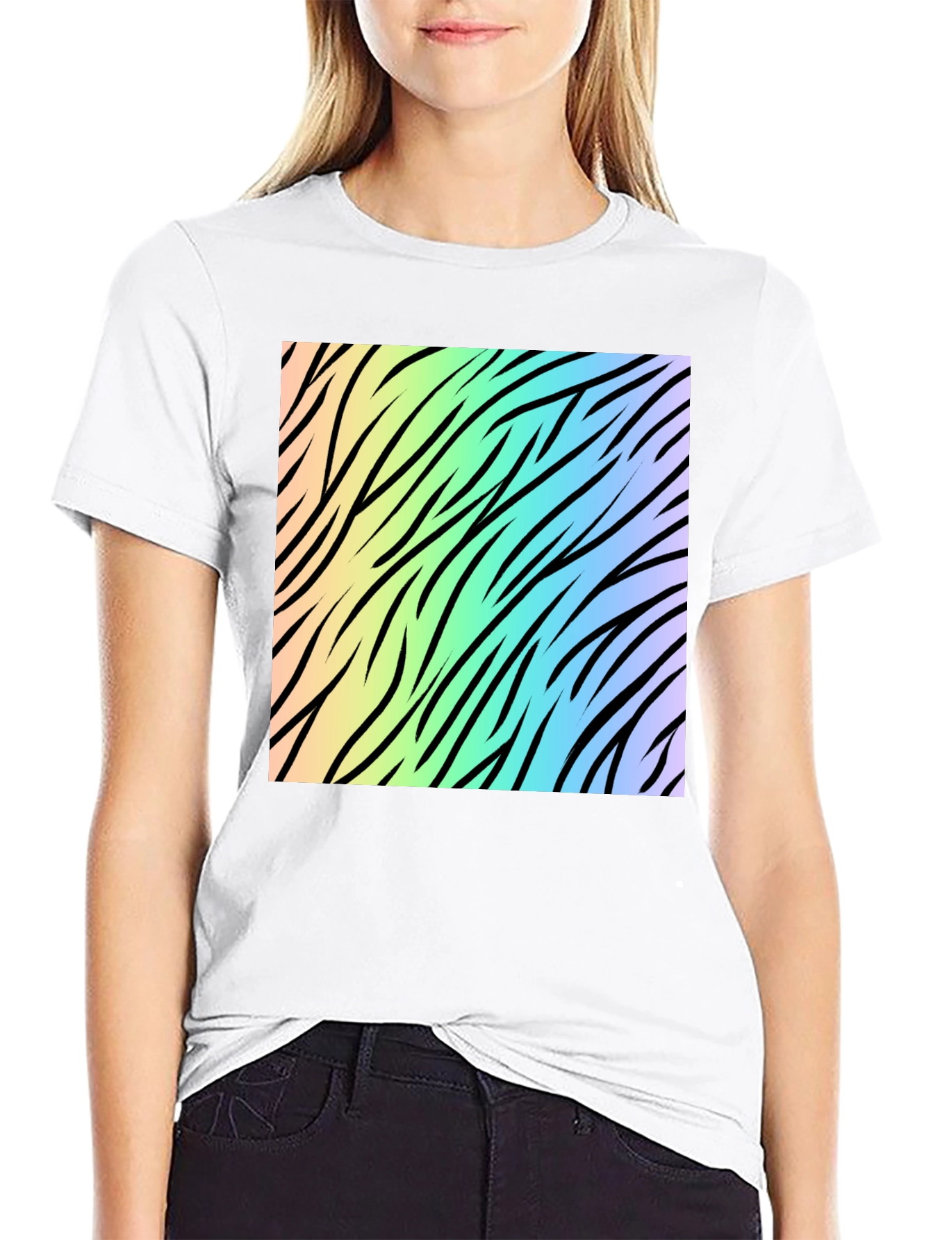 Rainbow Zebra Print Tee - Cool Graphic T-Shirt